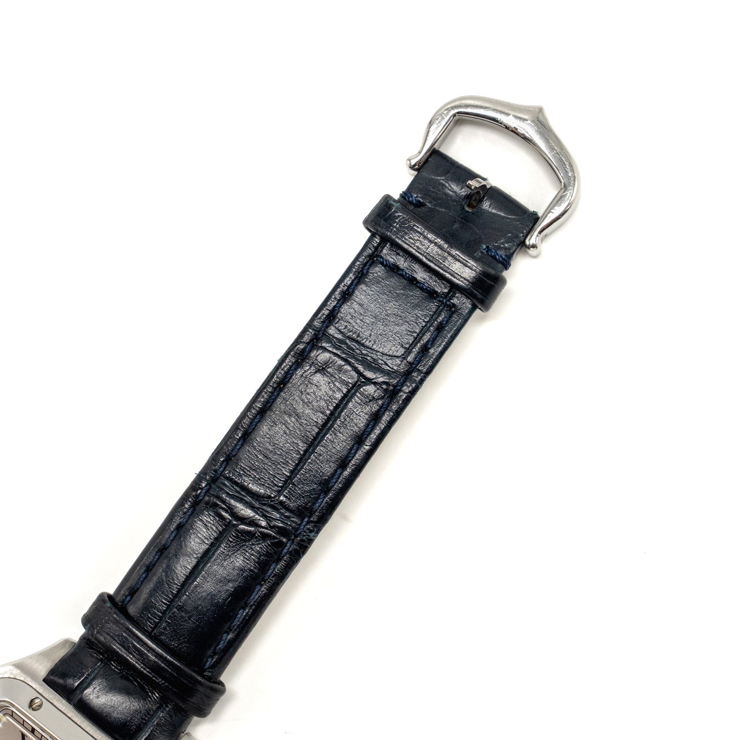Cartier Santos-Dumont Watch Small Model, Blue Alligator Bracelet with Ardillon Buckle Stainless Steel Ref: CRWSSA0023