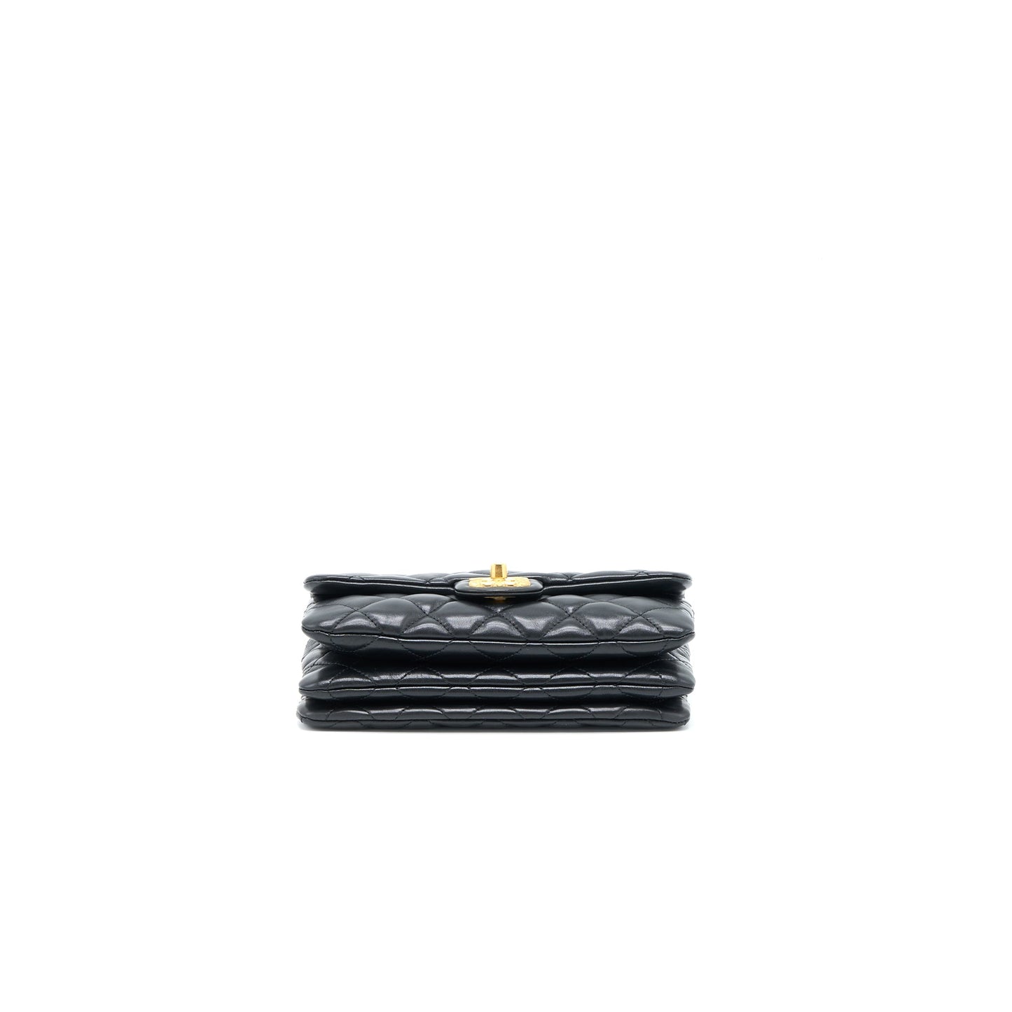 Chanel 22K Gold Pillar Adjustable Chain Flap Bag Lambskin Black Brushed GHW (Microchip)