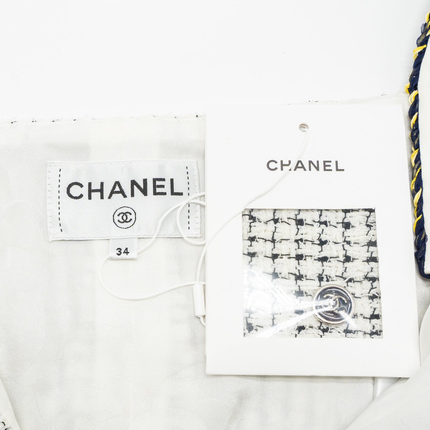 Chanel size 34 21P Tweed dress cotton/polyester white/black