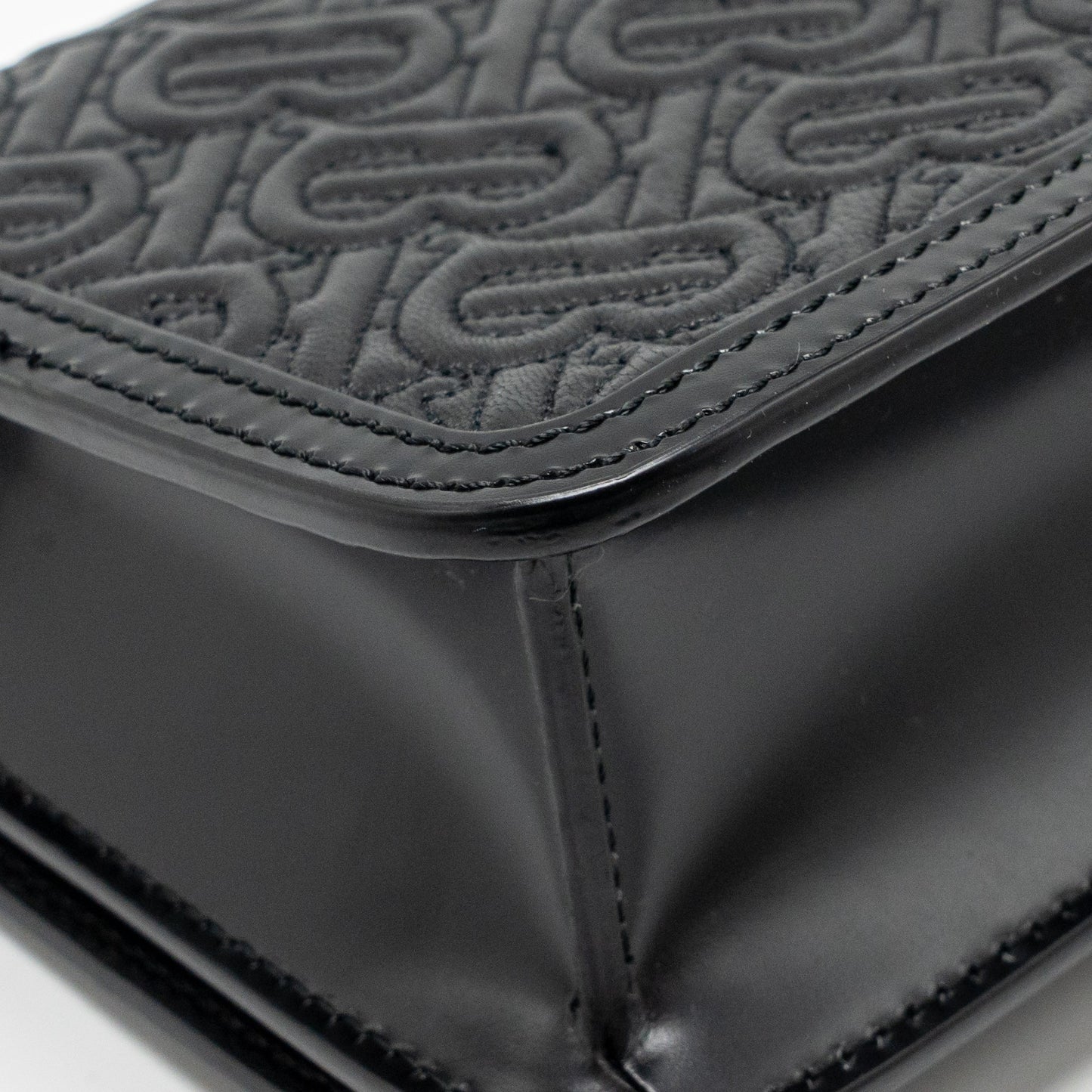 Burberry Mini TB Monogram Embossed Shoulder Bag Lambskin Black GHW