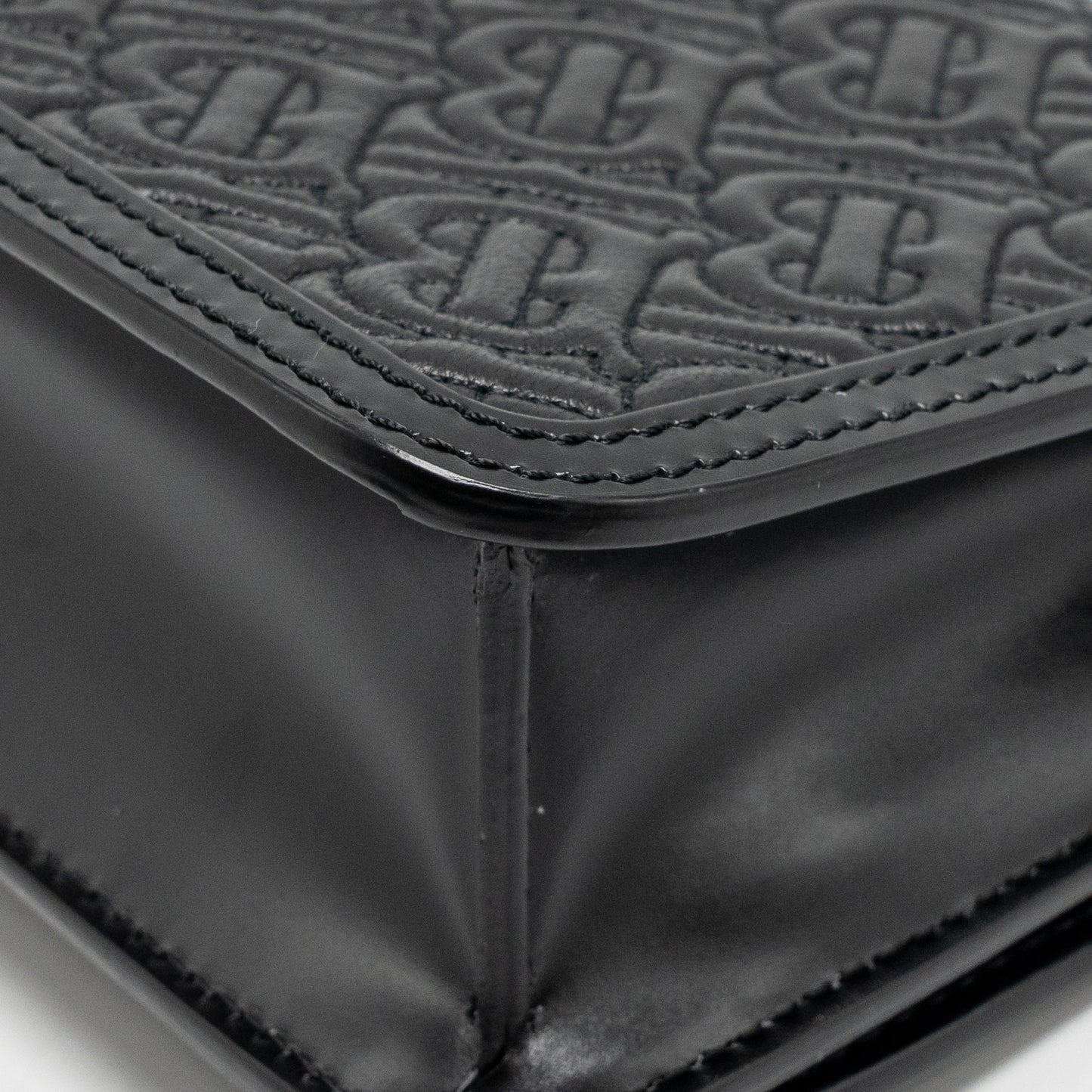 Burberry Mini TB Monogram Embossed Shoulder Bag Lambskin Black GHW