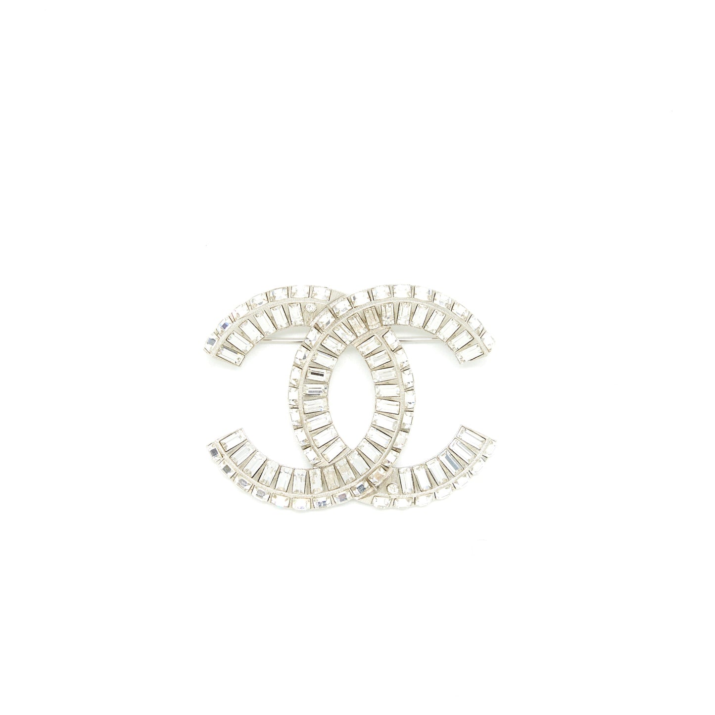 Chanel Metal And Stress Brooch Silver Tone