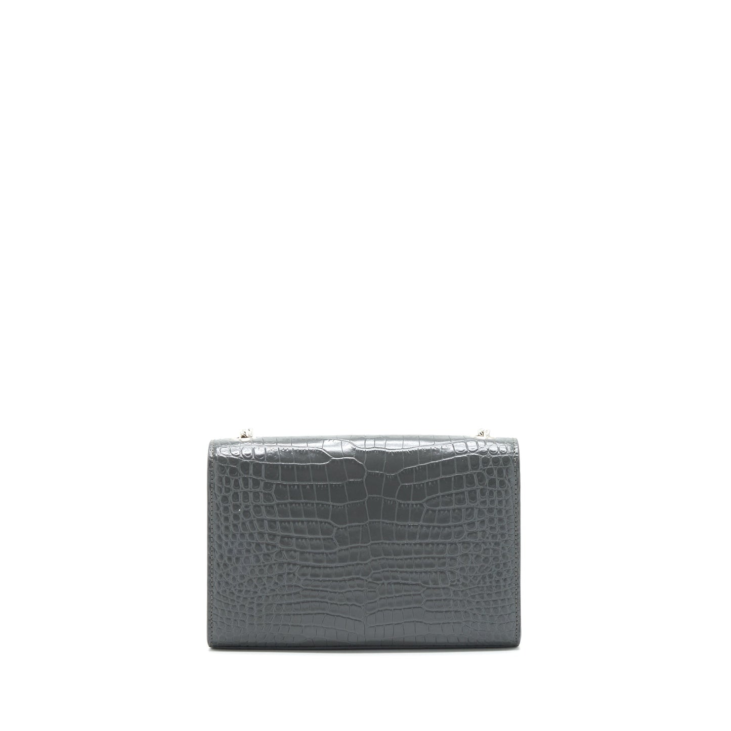 Saint Laurent Kate Tassel Croc Embossed Calfskin Grey SHW