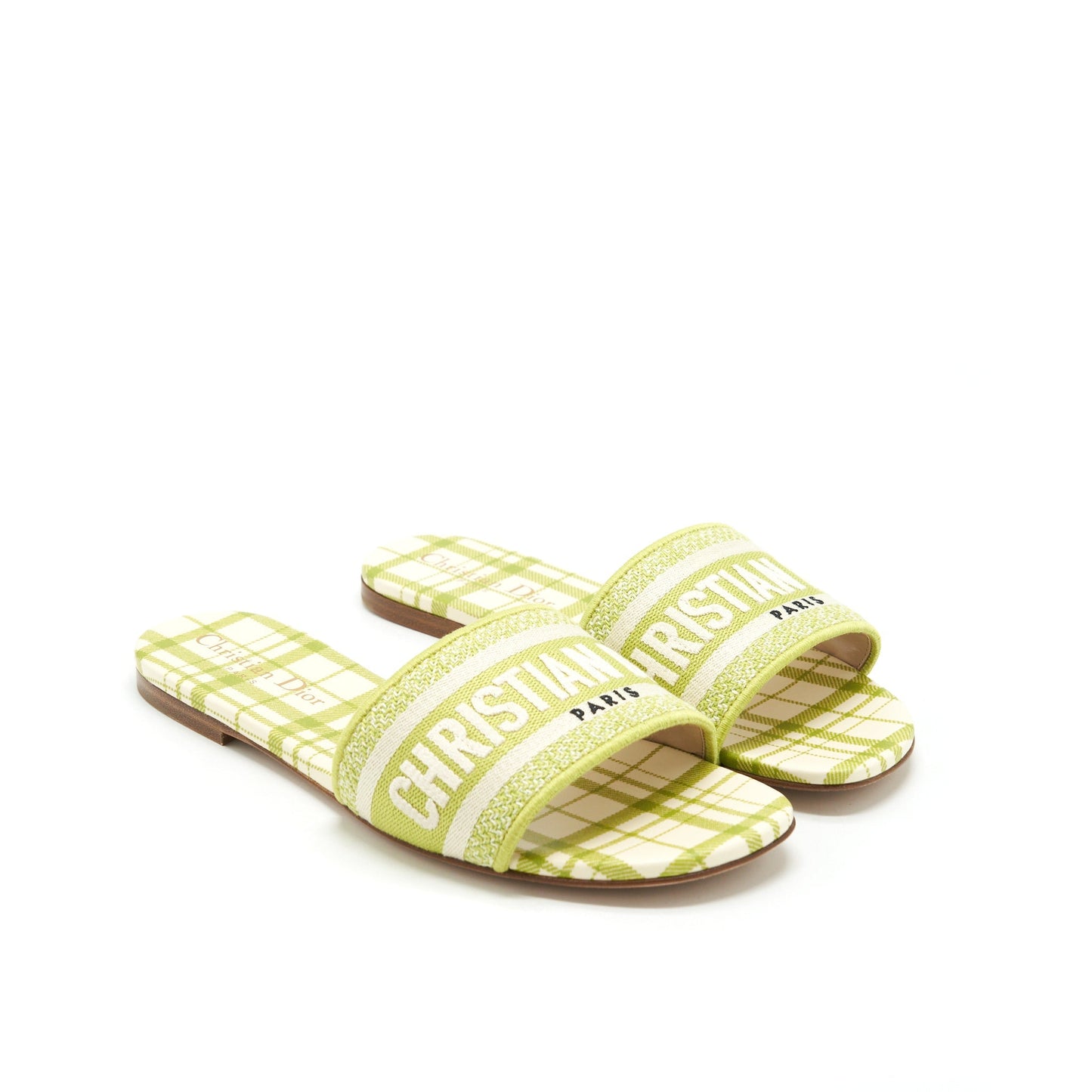 Luxury Dior Size 37 Dway Slide Lime Embroidered Cotton