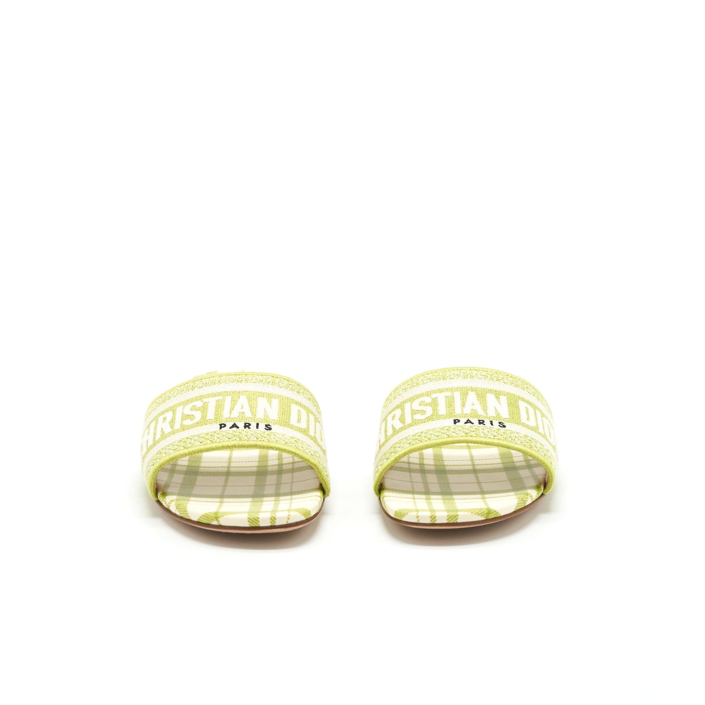 Luxury Dior Size 37 Dway Slide Lime Embroidered Cotton