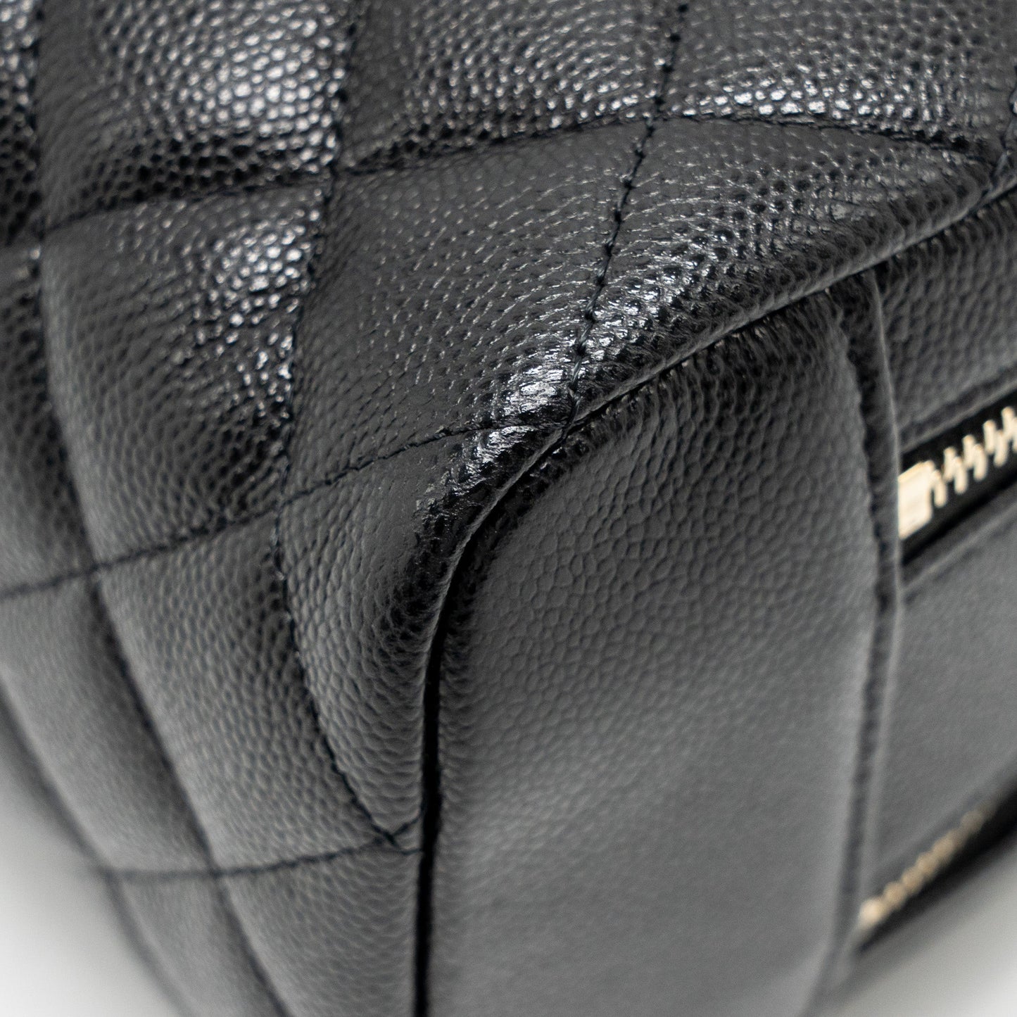 Chanel Double Zip Pouch Cosmetic Case Caviar Black GHW (Microchip)