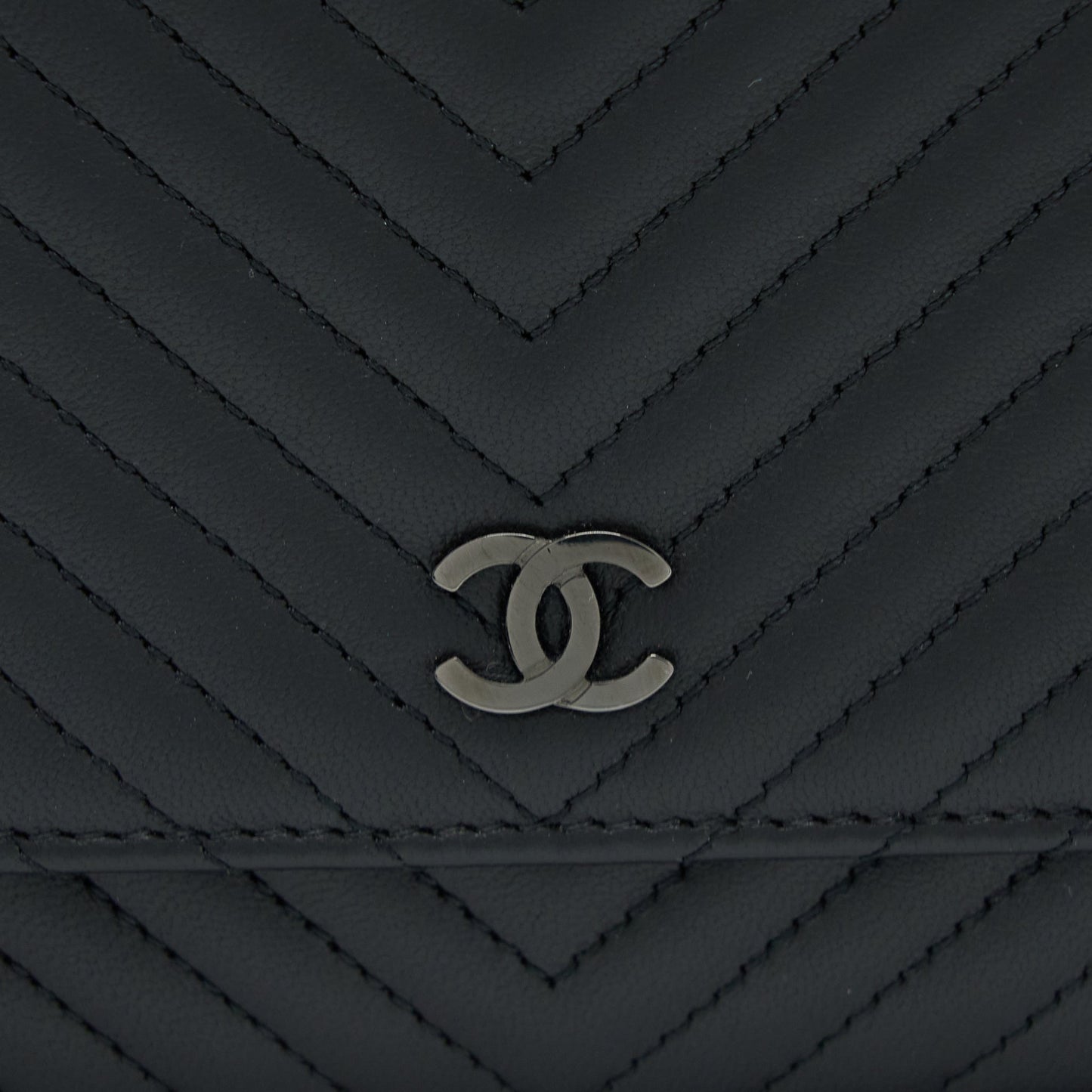 Chanel Chevron Wallet On Chain Black with Black Hardware