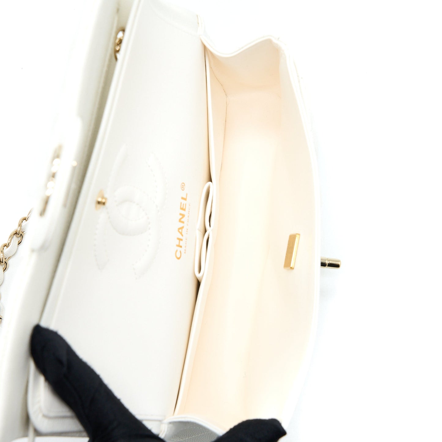 Chanel Small Classic Flap Bag Caviar White LGHW (Microchip)