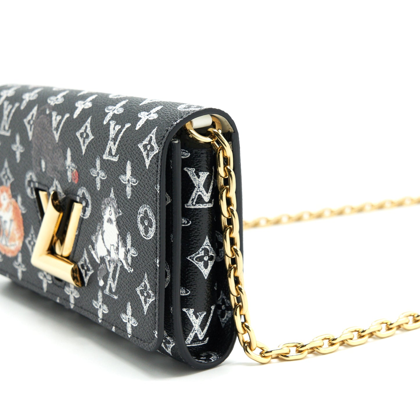 Louis Vuitton Twist Chain Wallet Monogram Catogram Cat Black