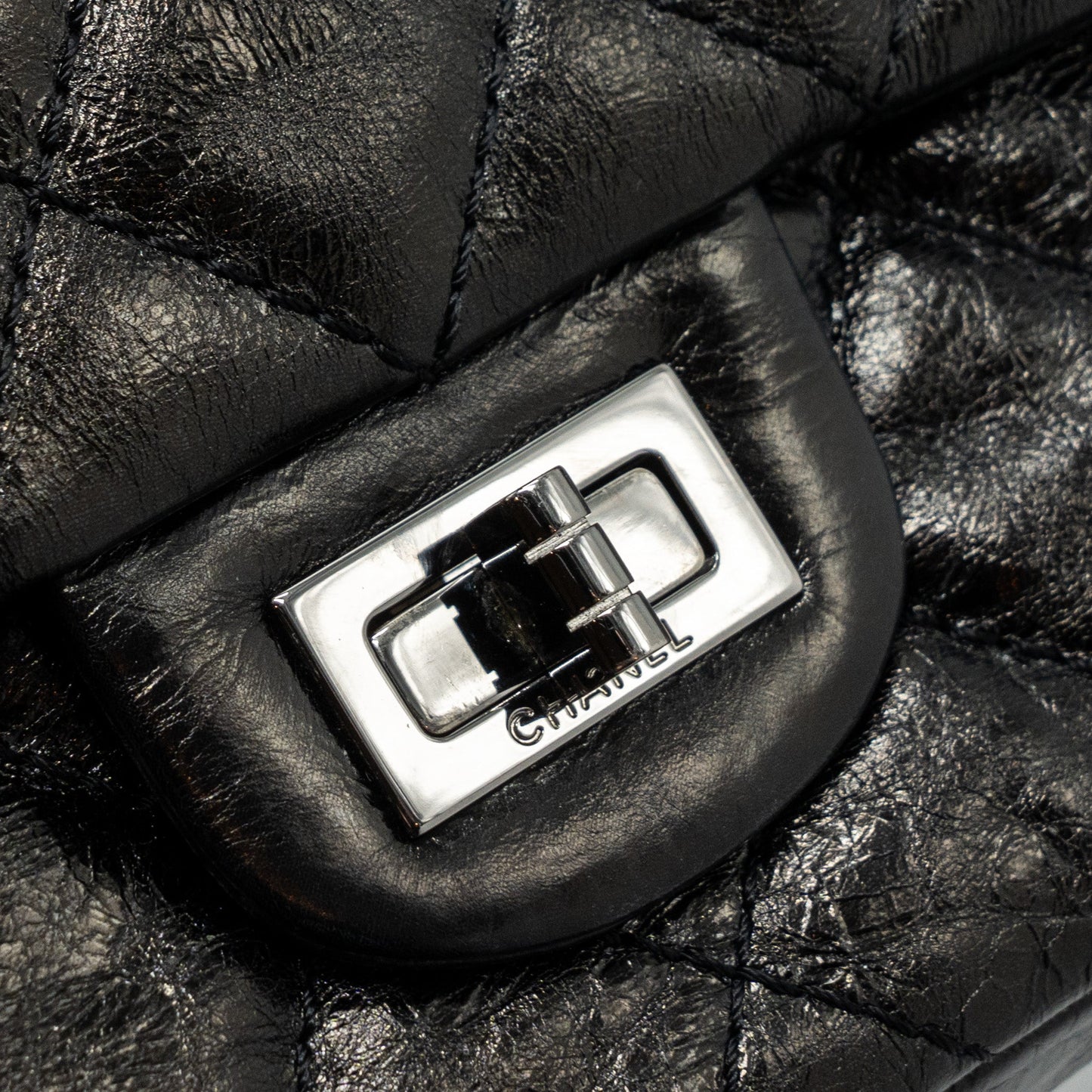 Chanel 2.55 226 Reissue Double Flap Bag Grained Calfskin Black SHW