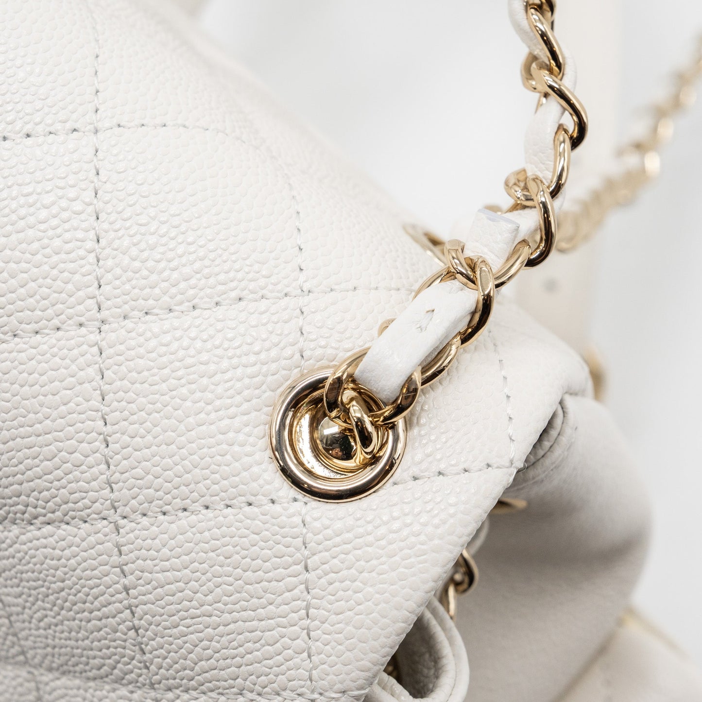 Chanel 23k Triple Pocket Mini Backpack Caviar White LGHW(Microchip)