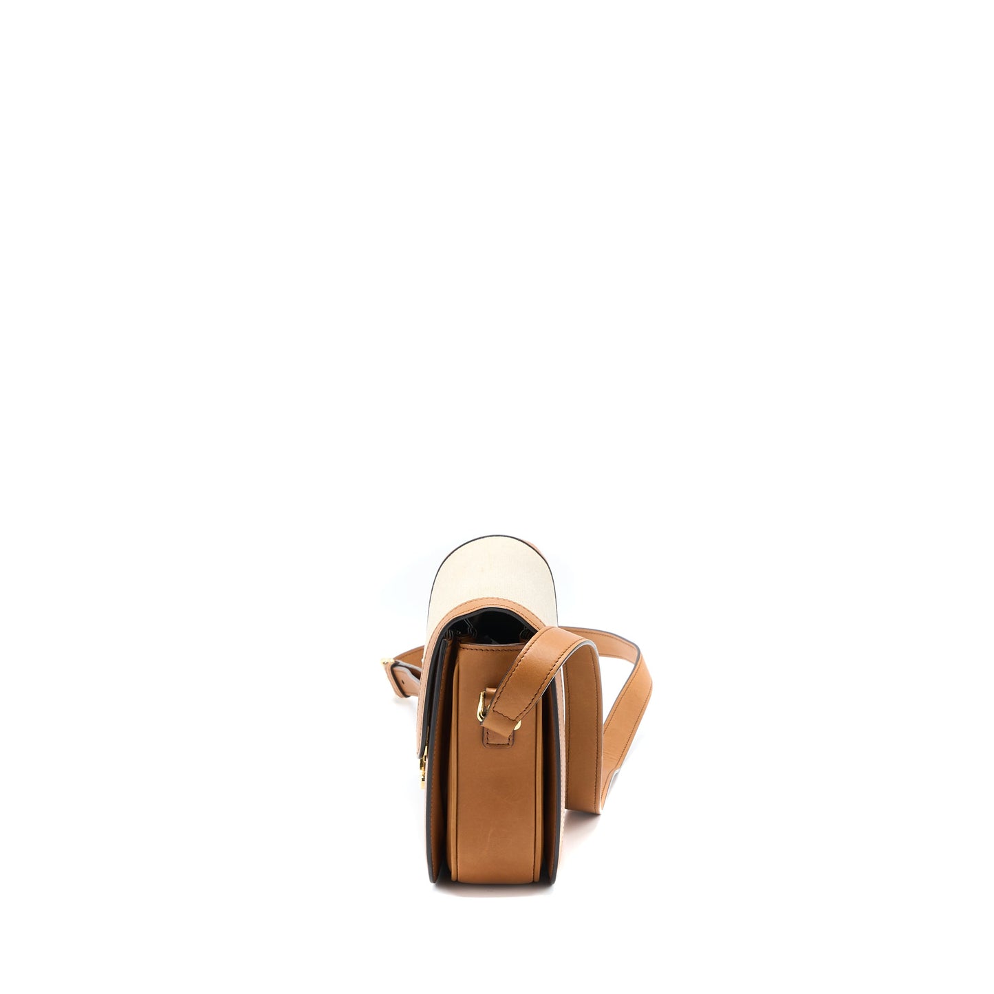Celine Triomphe Bag Textile/Calfskin White/Tan GHW