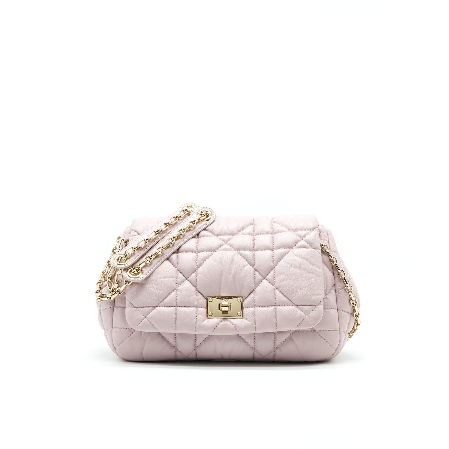 CHRISTIAN Luxury Dior CANNAGE LEATHER FLAP BAG IN LIGHT PINK GHW