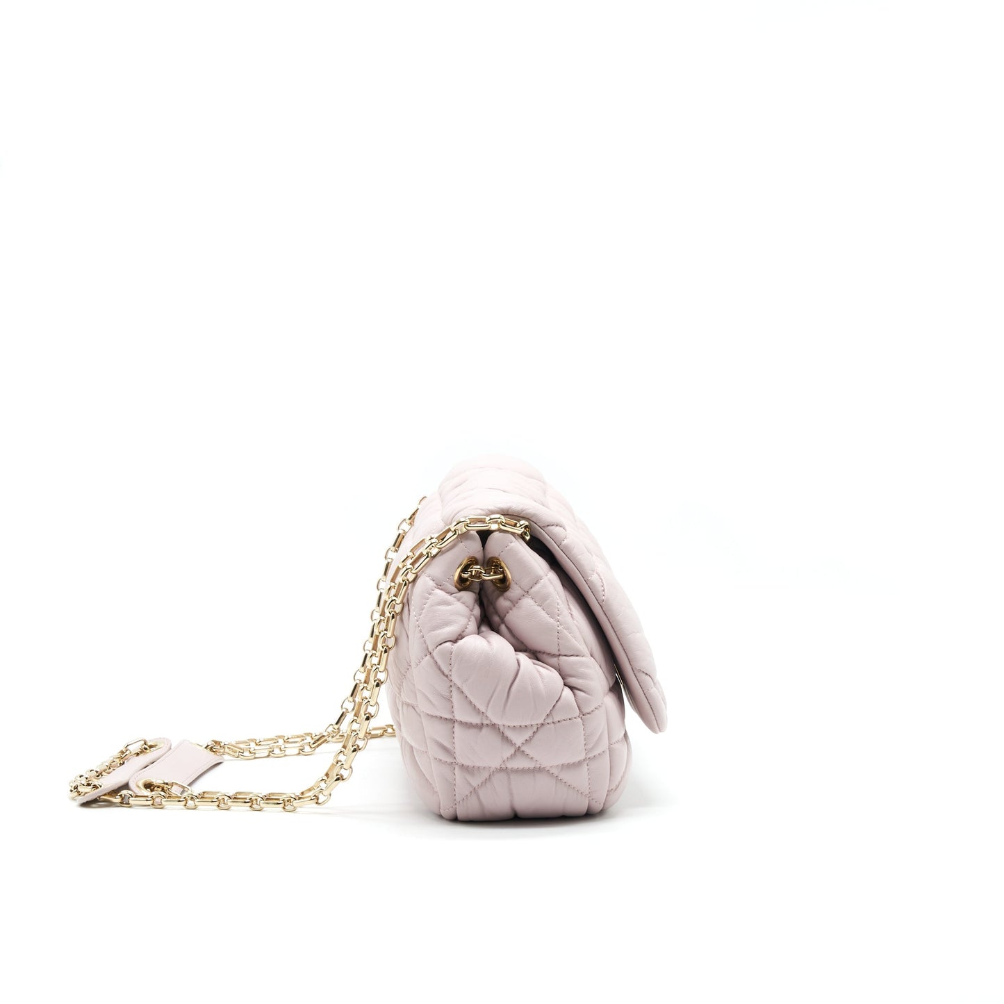 CHRISTIAN Luxury Dior CANNAGE LEATHER FLAP BAG IN LIGHT PINK GHW