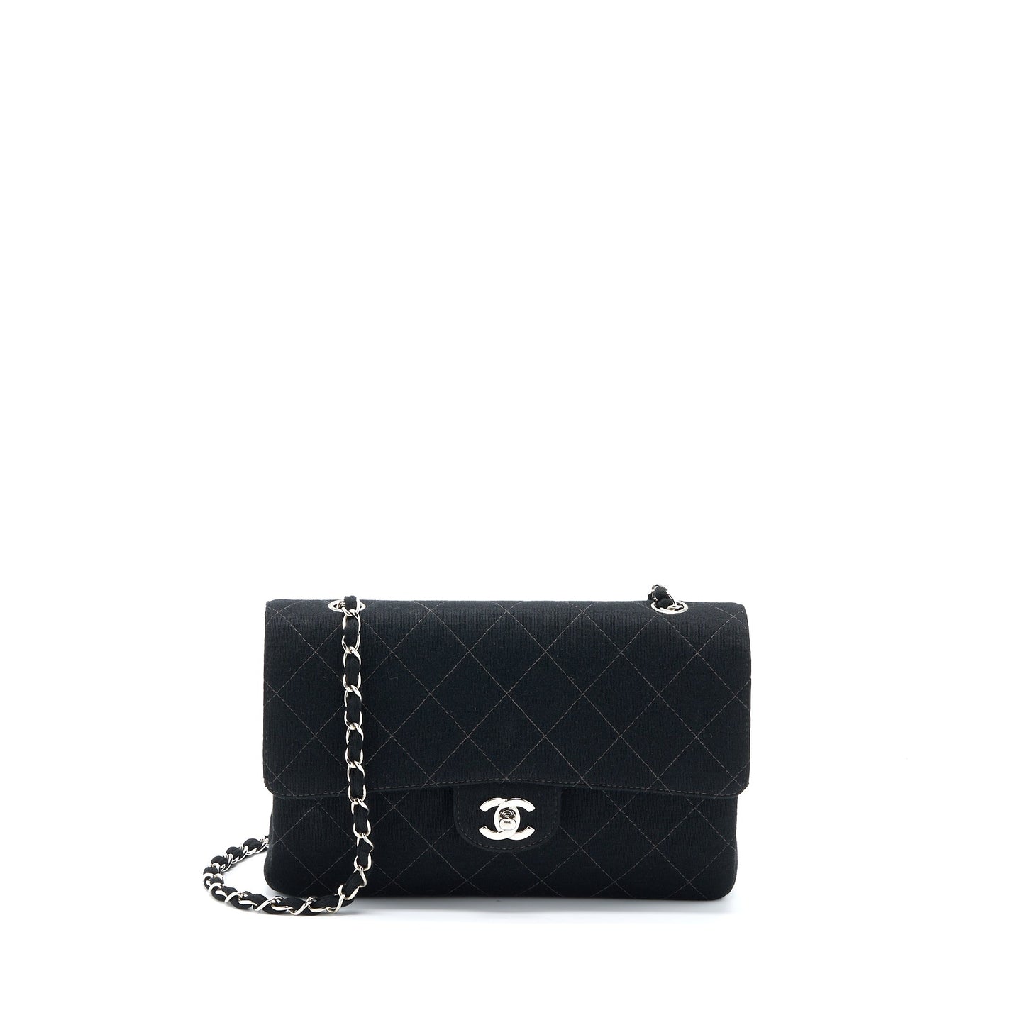 Chanel Vintage Medium Single Flap Bag Fabric Black SHW