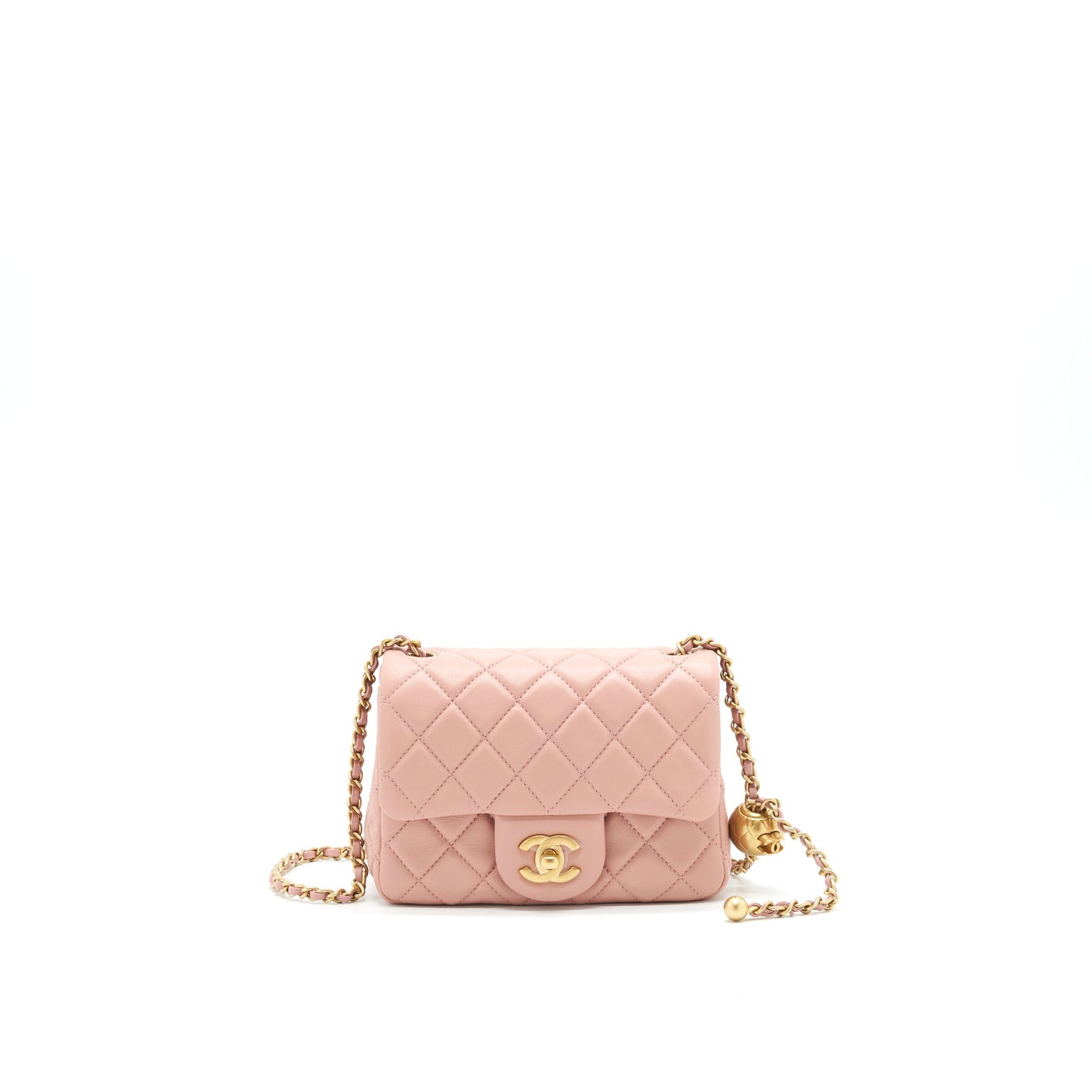 Chanel 21B Light Pink Pearl Crush Mini Square Flap Bag GHW