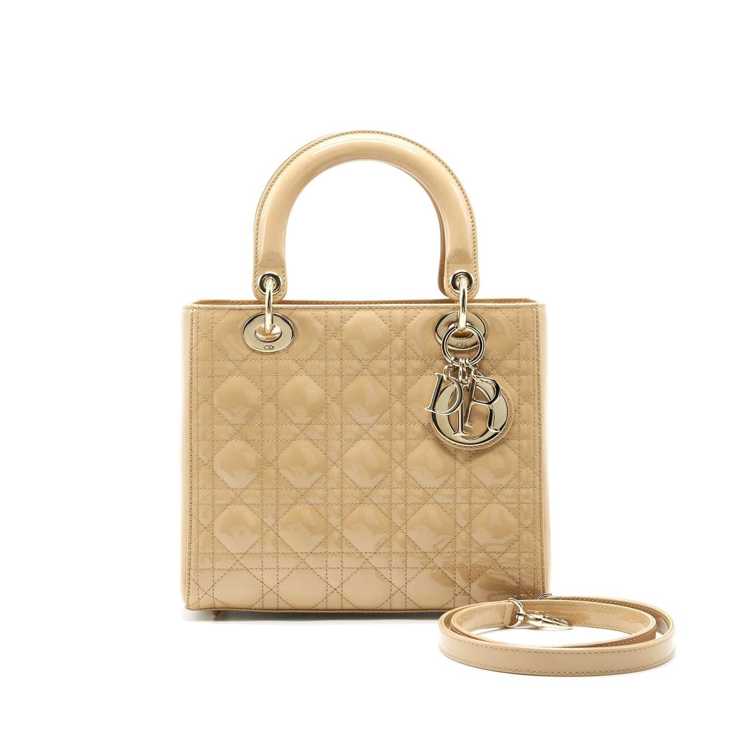 CHRISTIAN Luxury Dior MEDIUM LADY Luxury Dior IN PATENT LEATHER BEIGE