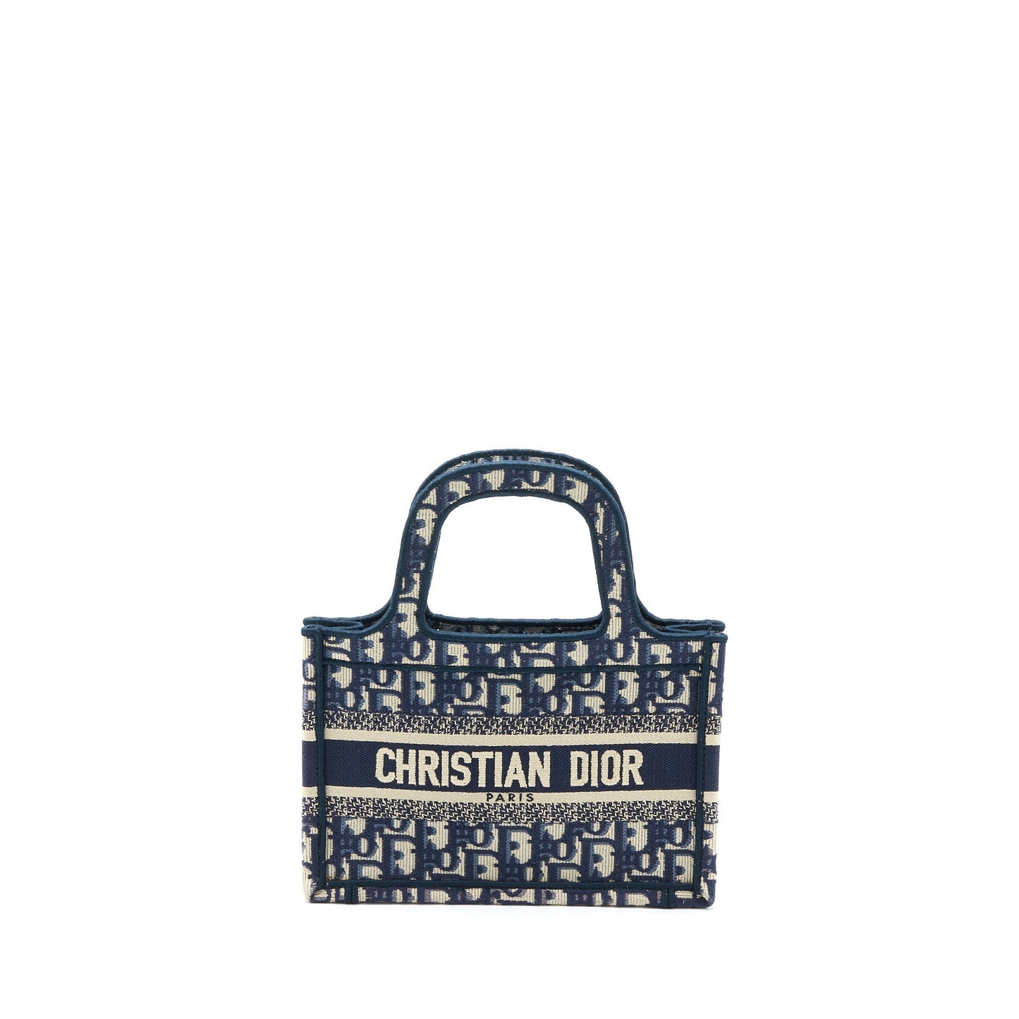 Luxury Dior Mini Book Tote Blue Oblique Embroidery