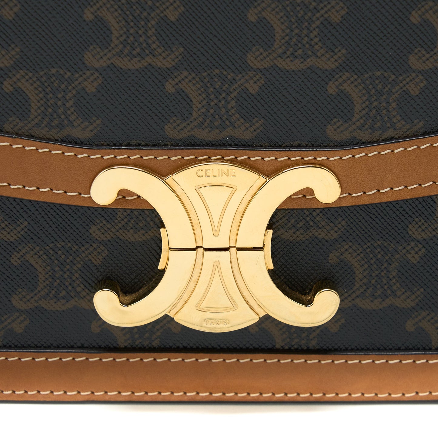 Celine Teen Triomphe Bag In Triomphe Canvas / Nature Calfskin GHW