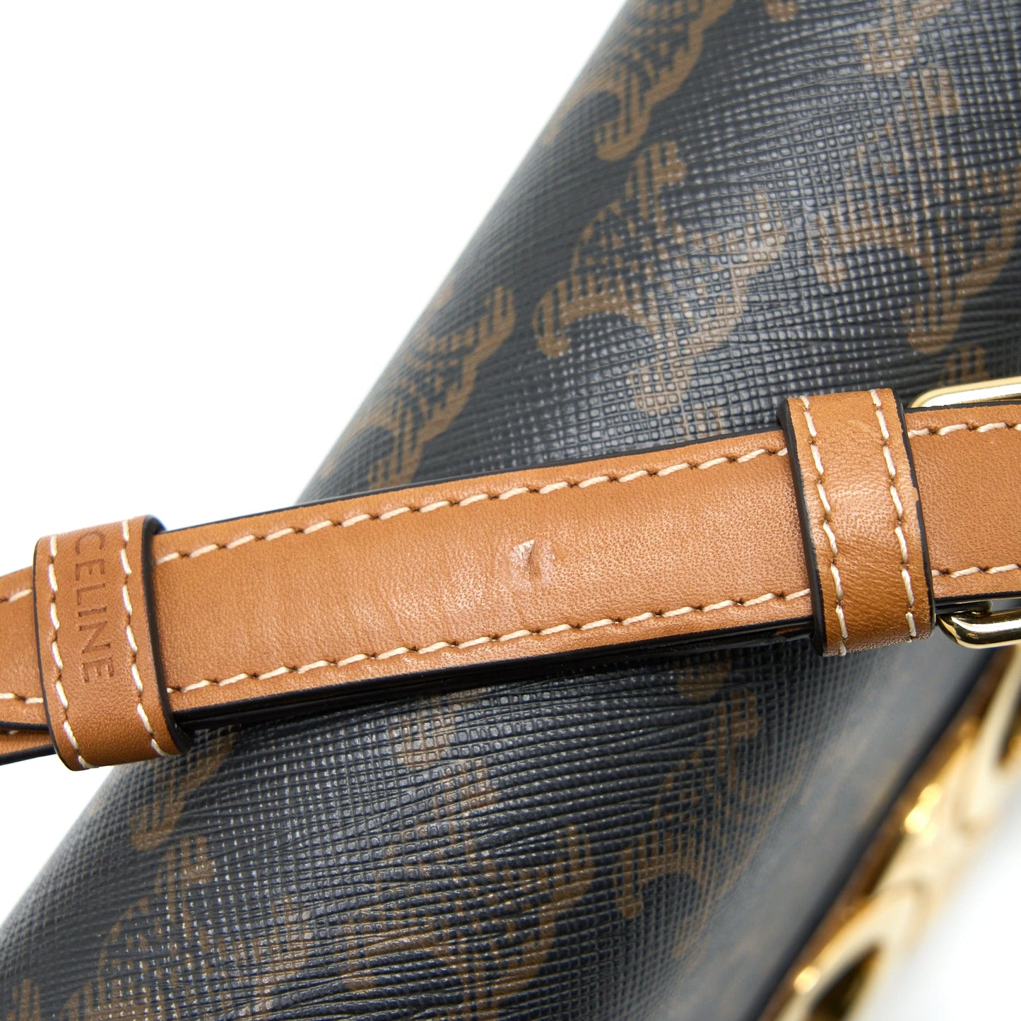 Celine Teen Triomphe Bag In Triomphe Canvas / Nature Calfskin GHW