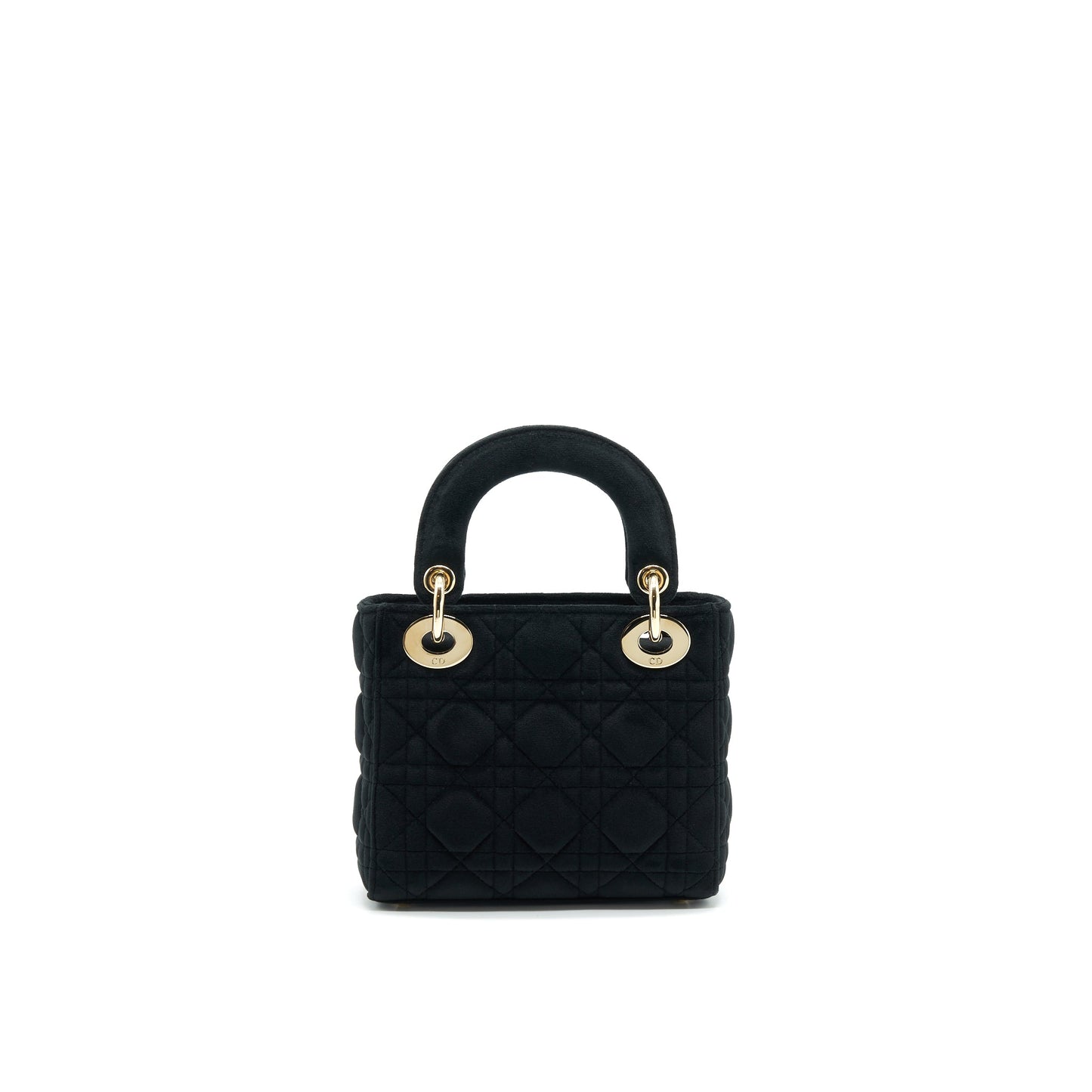 Christian Luxury Dior Mini Lady Luxury Dior in Velvet Black with Light Gold Hardware and white crystal