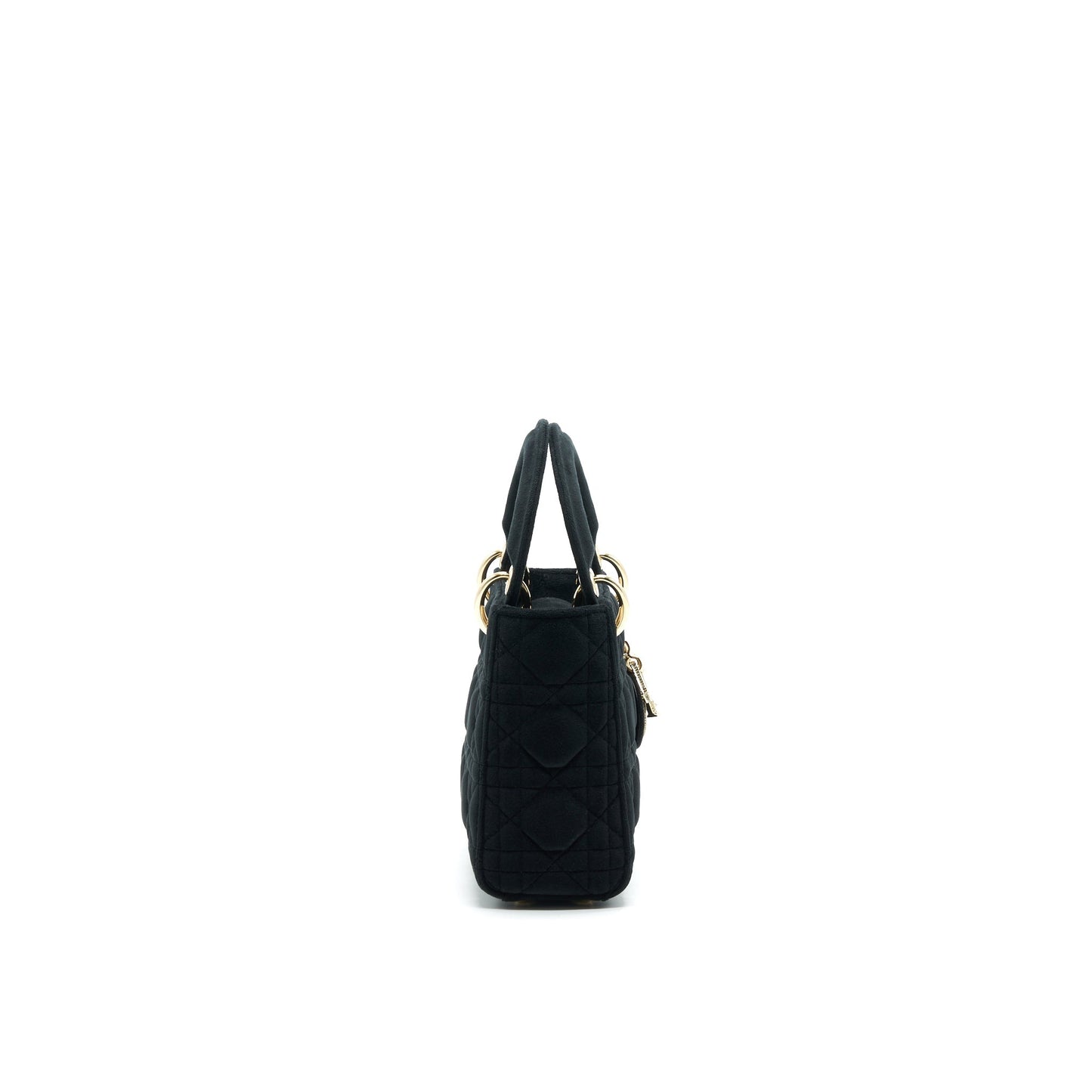 Christian Luxury Dior Mini Lady Luxury Dior in Velvet Black with Light Gold Hardware and white crystal