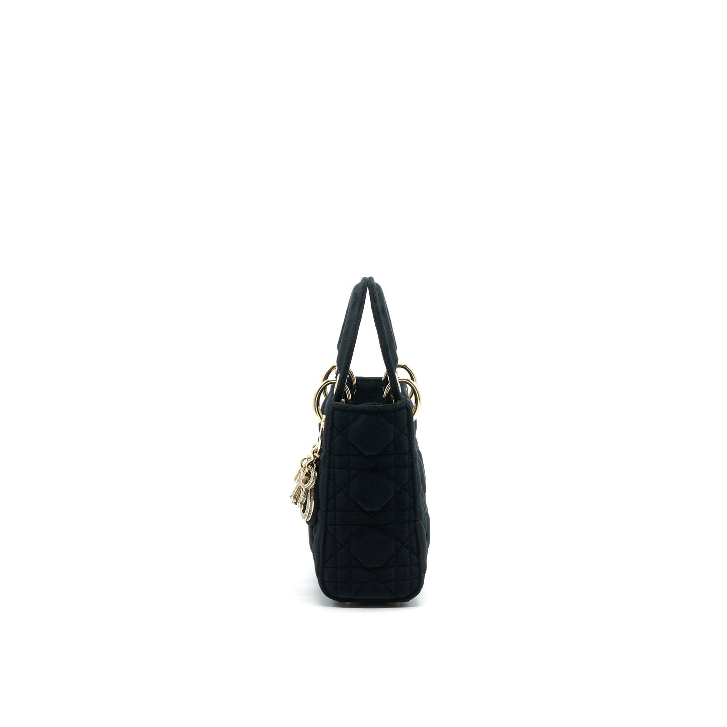 Christian Luxury Dior Mini Lady Luxury Dior in Velvet Black with Light Gold Hardware and white crystal
