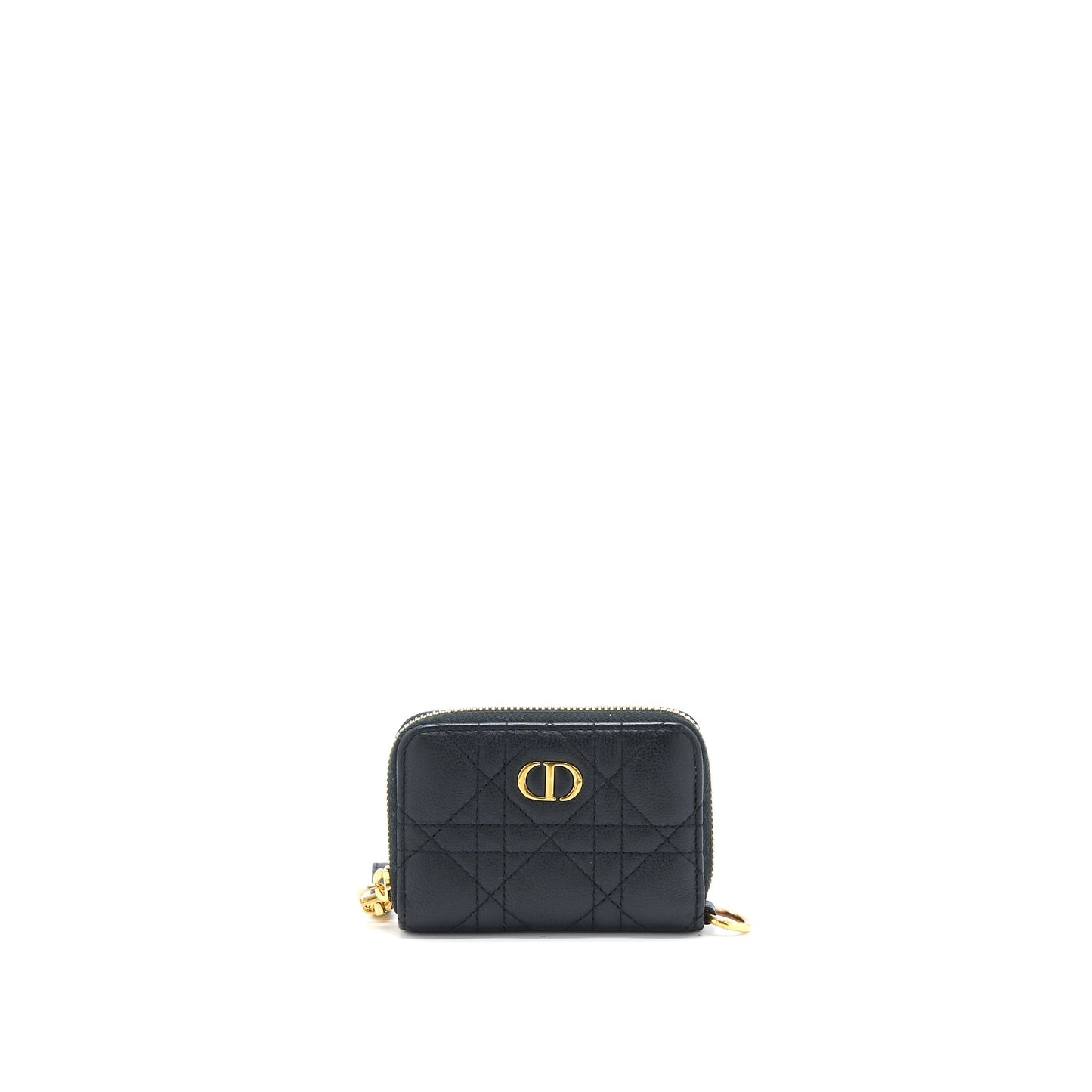 Luxury Dior Caro Detachable Card Holder Cannage Supple Calfskin Black GHW