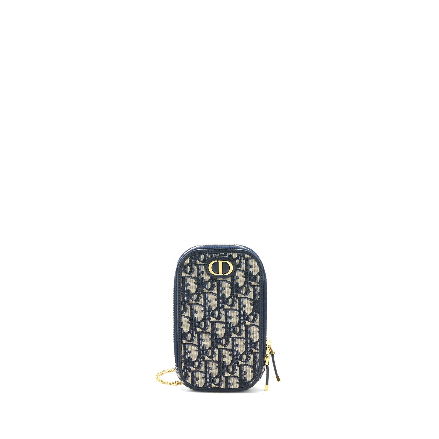Luxury Dior Montaigne Phone Holder Oblique Jacquard Canvas Blue GHW