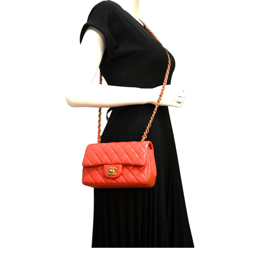 Luxury Chanel Mini Rectangular Flap Quilted Leather Crossbody Bag Red