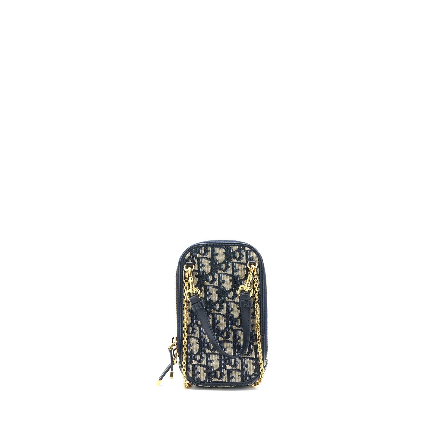 Luxury Dior Montaigne Phone Holder Oblique Jacquard Canvas Blue GHW