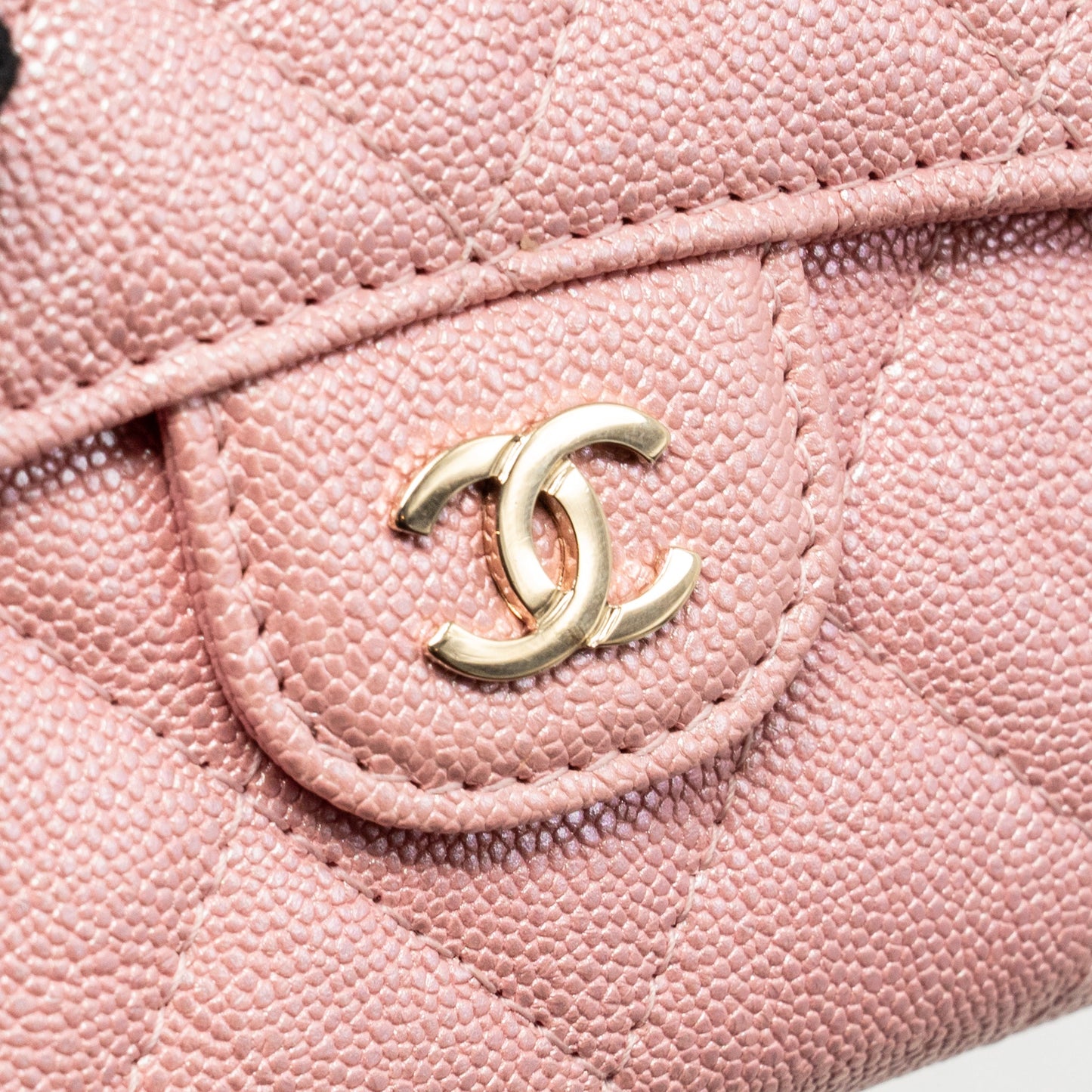 Chanel Quilted flap card holder with chain caviar pink LGHW