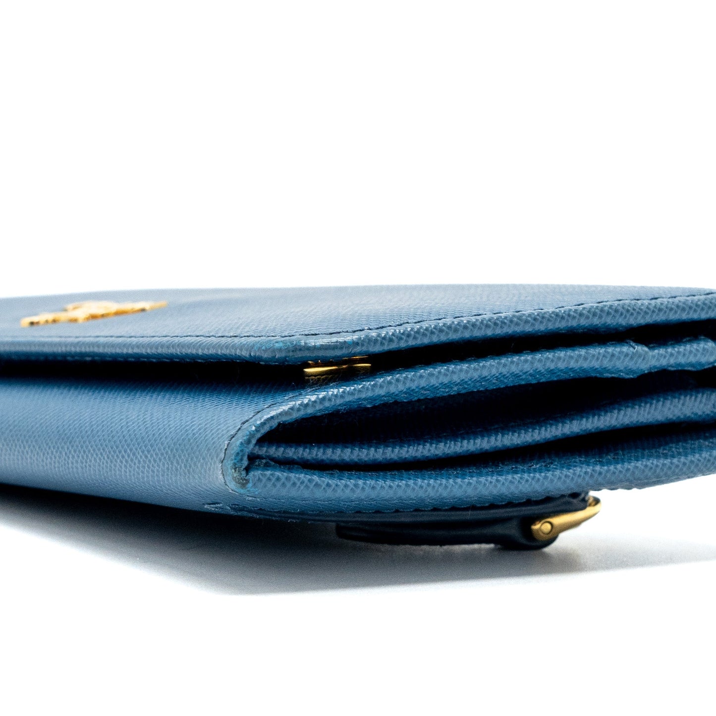 Prada Saffiano Long Wallet Calfskin Blue GHW