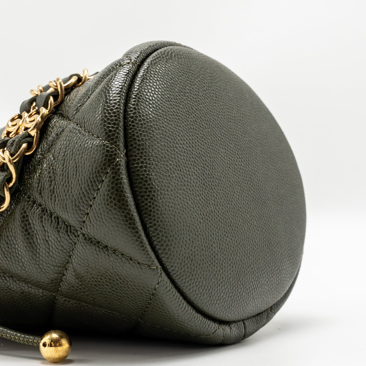 Chanel mini Bucket bag caviar dark green GHW (microchip)