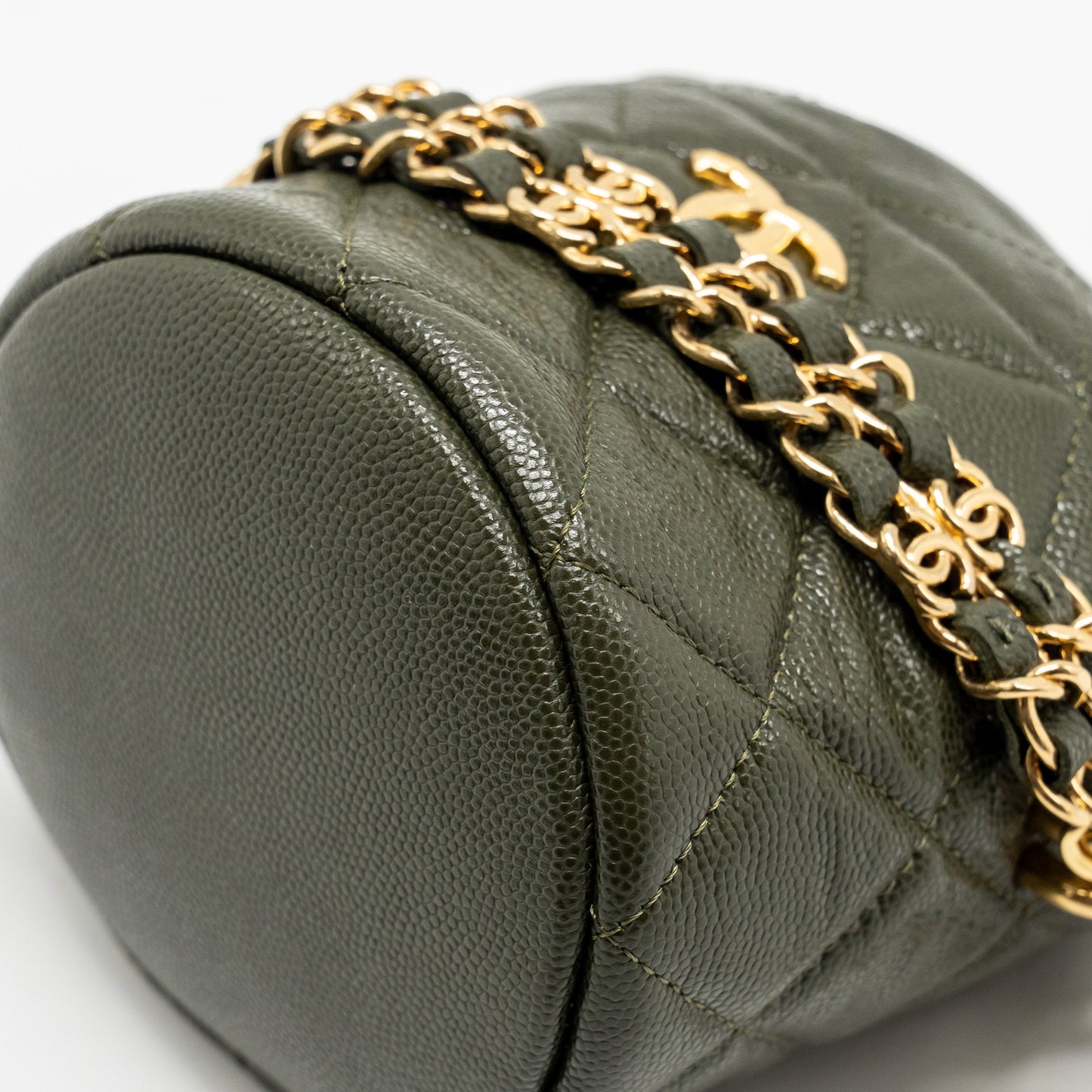 Chanel mini Bucket bag caviar dark green GHW (microchip)