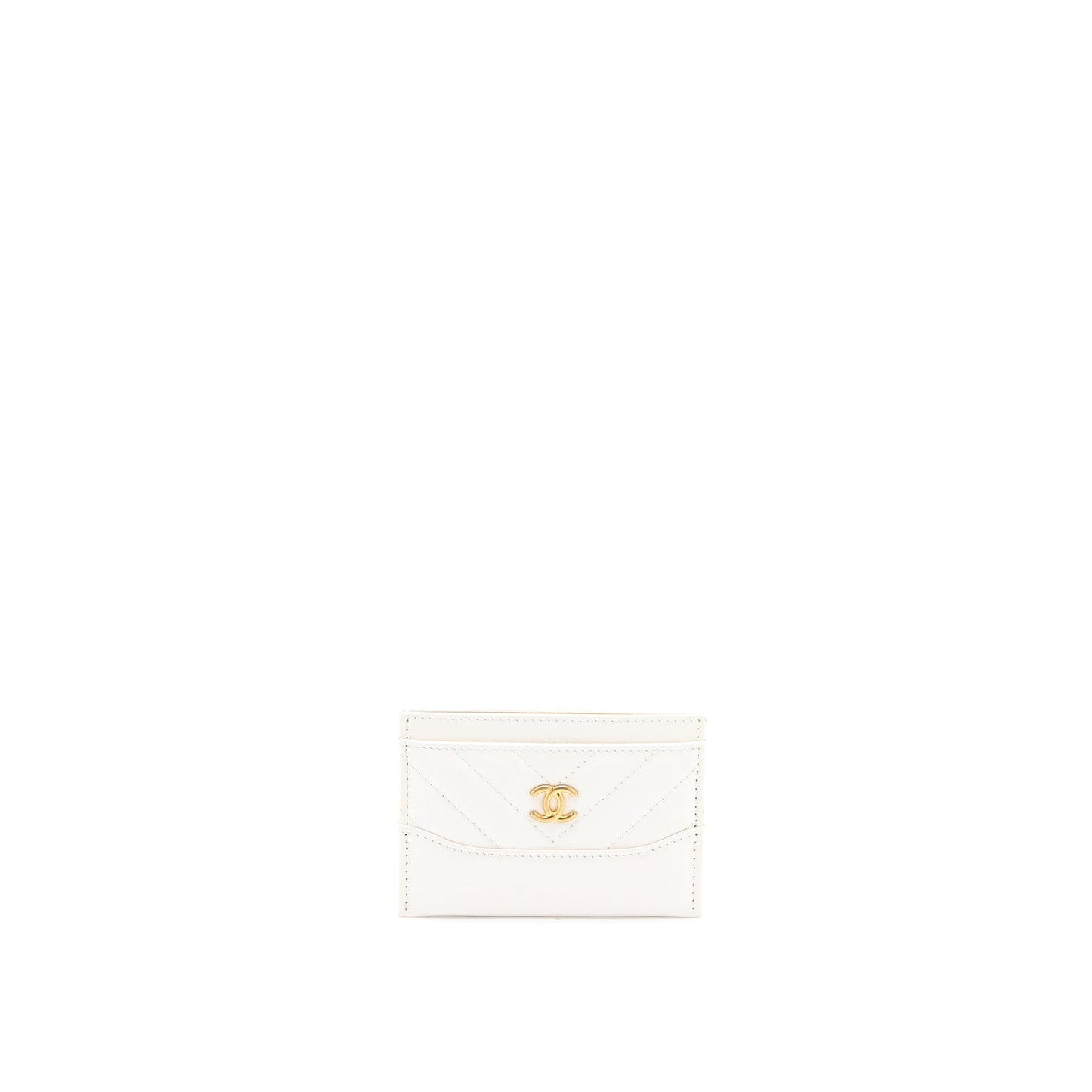 Chanel Chevron Card Holder Calfskin White GHW