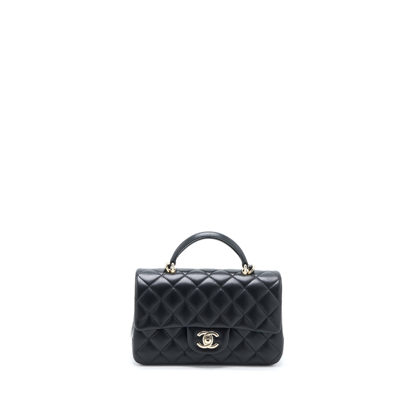 Chanel Top Handle Mini Rectangular Flap Bag Lambskin Black LGHW (Microchip)