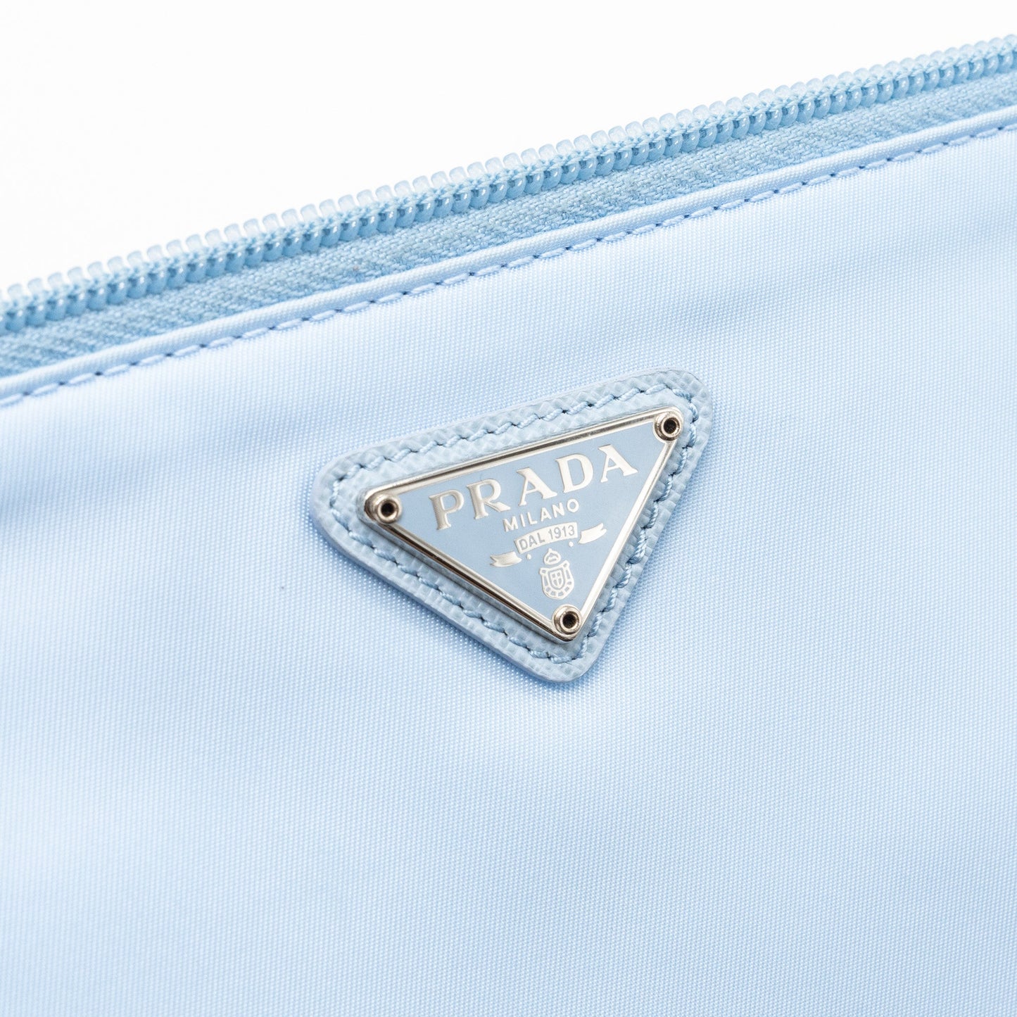 Prada Re-Nylon zip shoulder bag light blue SHW