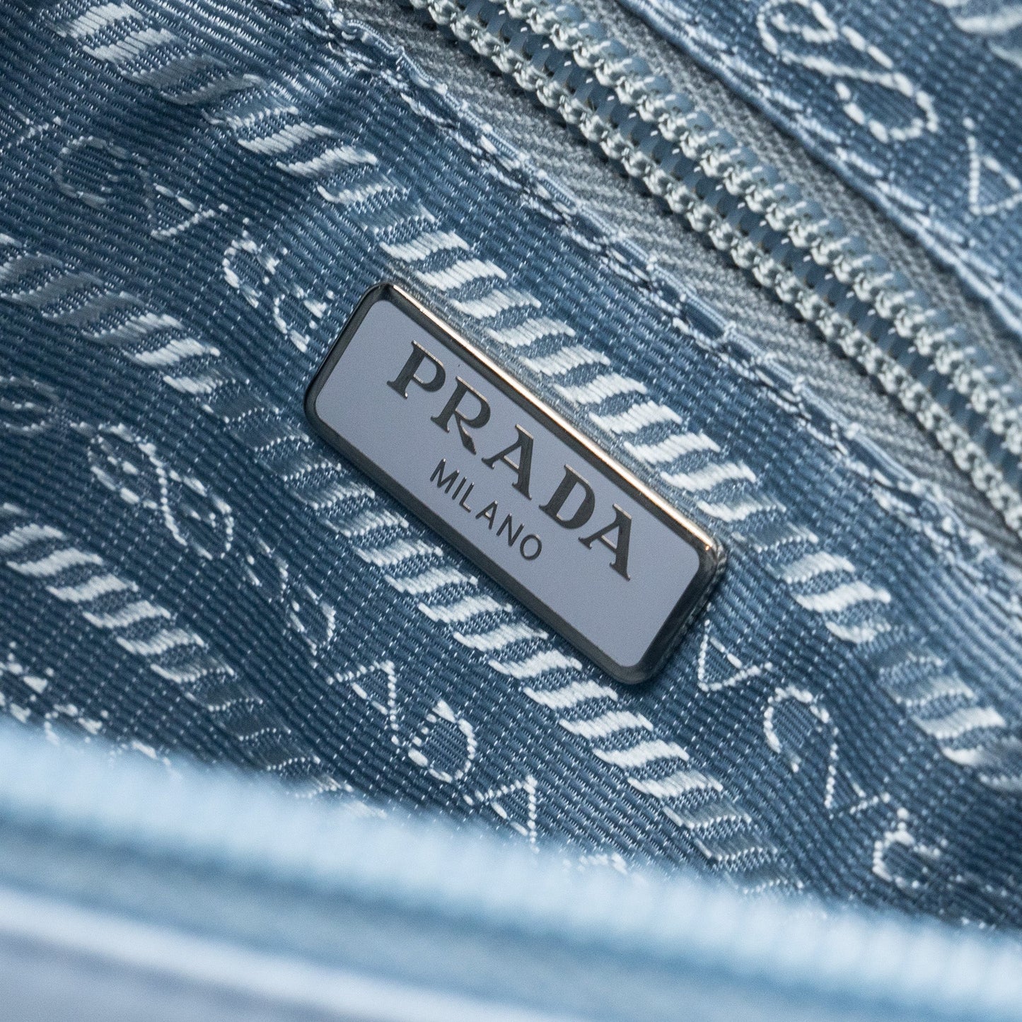 Prada Re-Nylon zip shoulder bag light blue SHW
