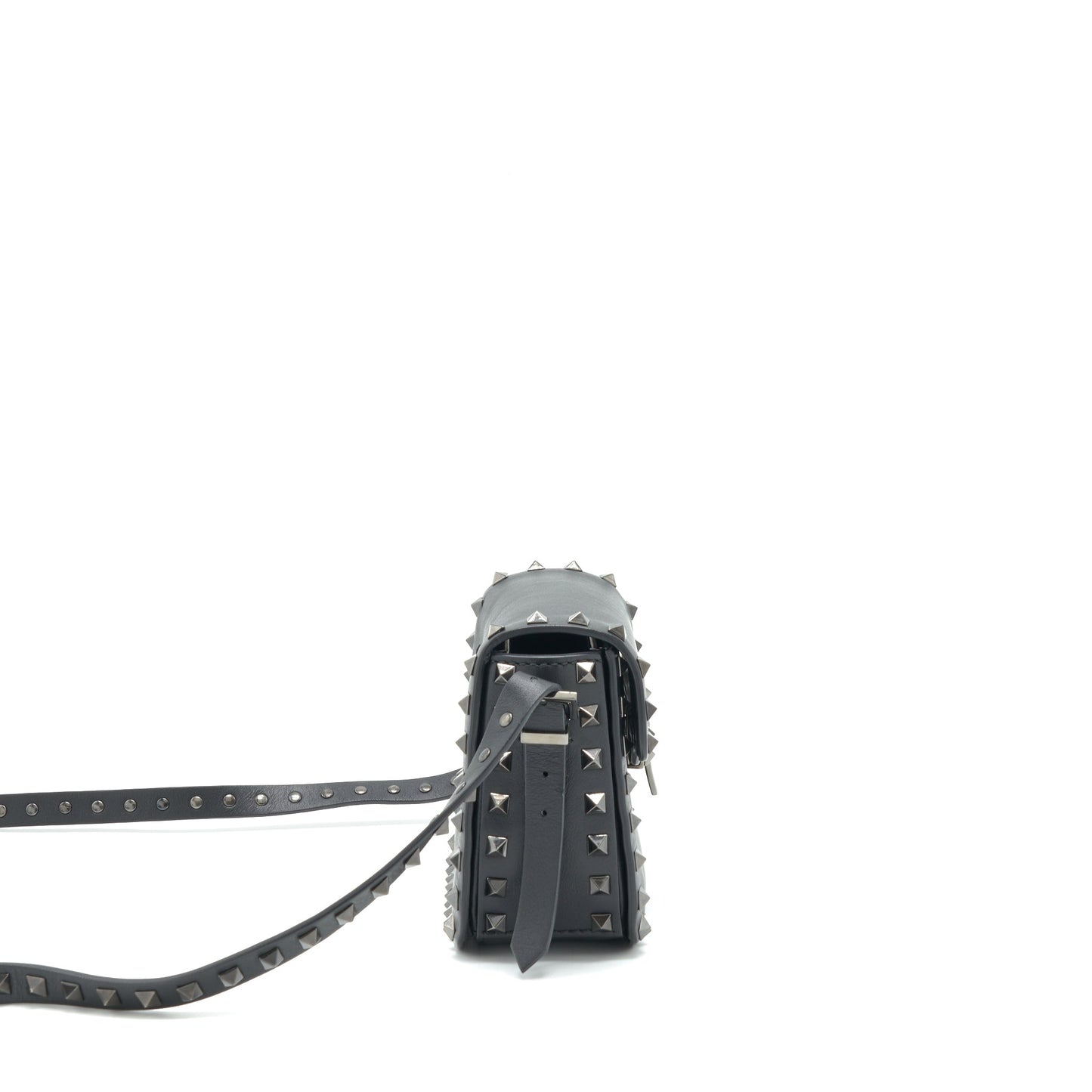 Valentino Garavani small Rockstud Grainy Calfskin Crossbody Bag Black SHW