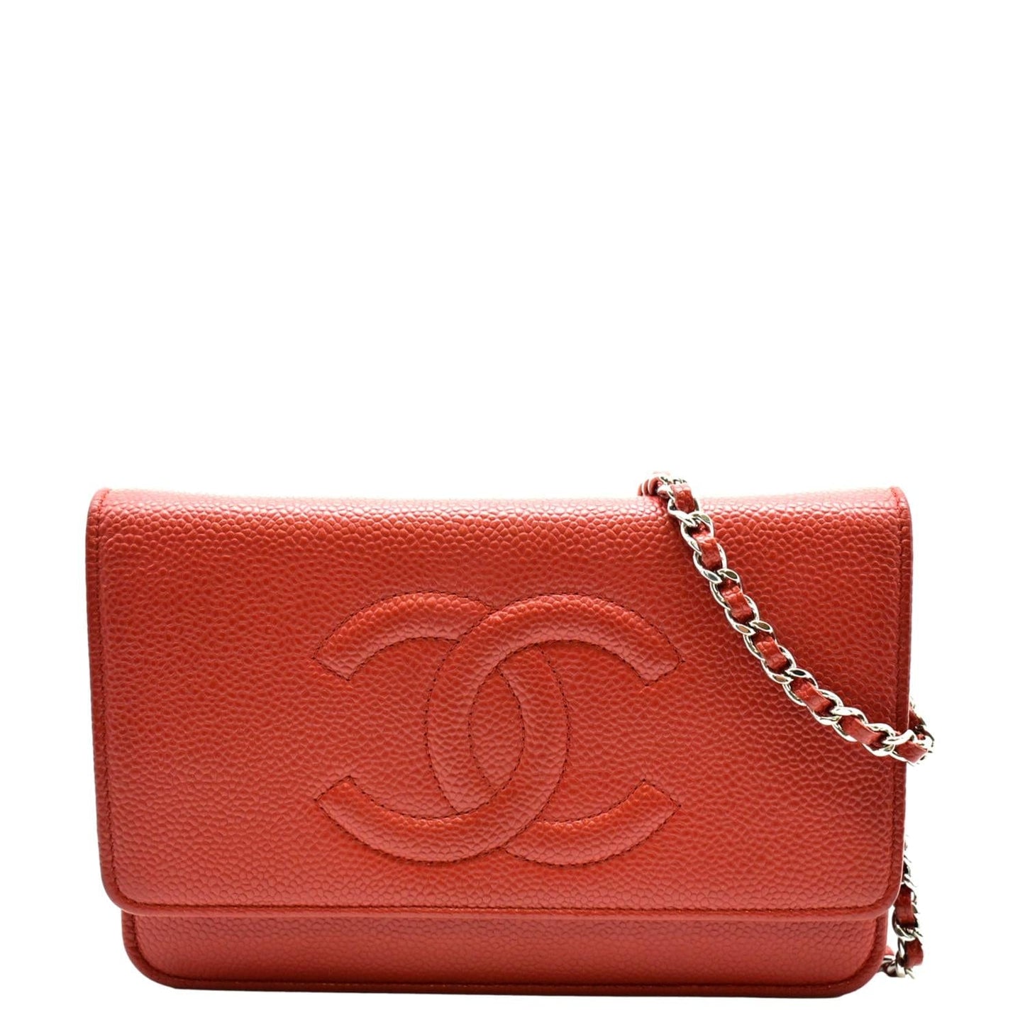 Luxury Chanel Timeless WOC Caviar Leather Wallet on Chain Shoulder Bag Red