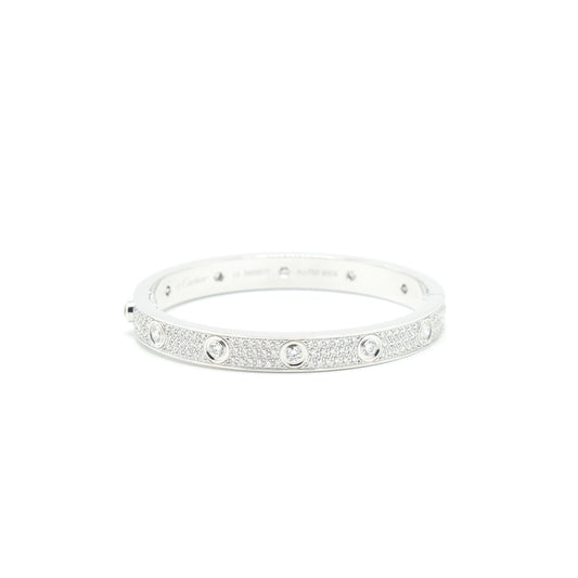 Cartier Size 16 Love Bracelet, Diamond Paved White Gold With Diamonds