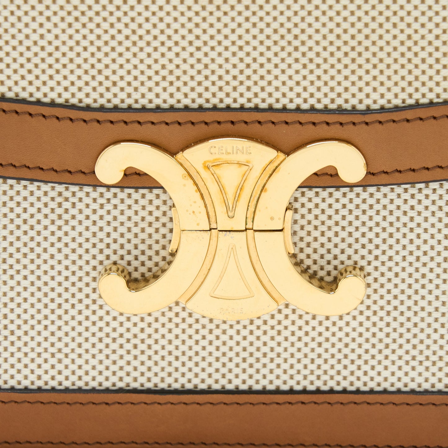 Celine Triomphe Bag Textile/Calfskin White/Tan GHW