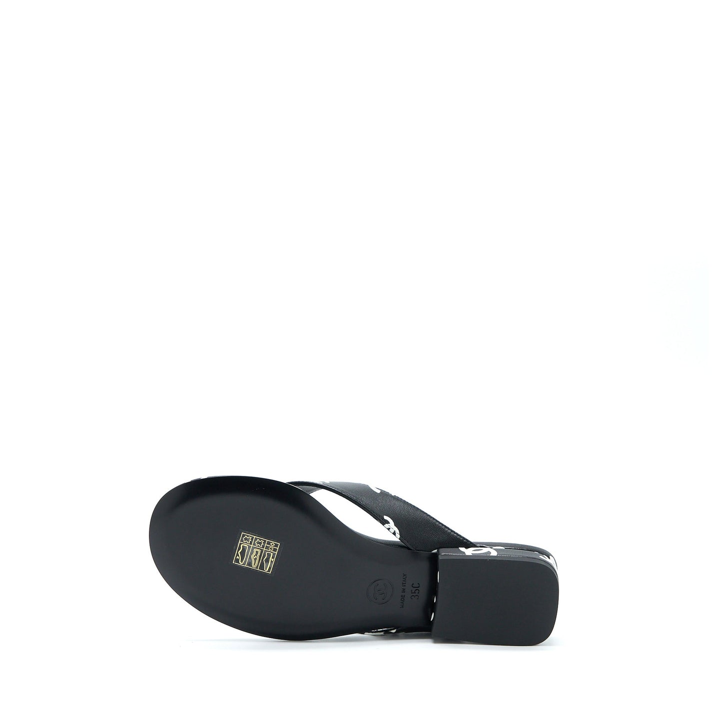 Chanel Size 35 22S CC Logo Flip Flops Printed Lambskin Black/White