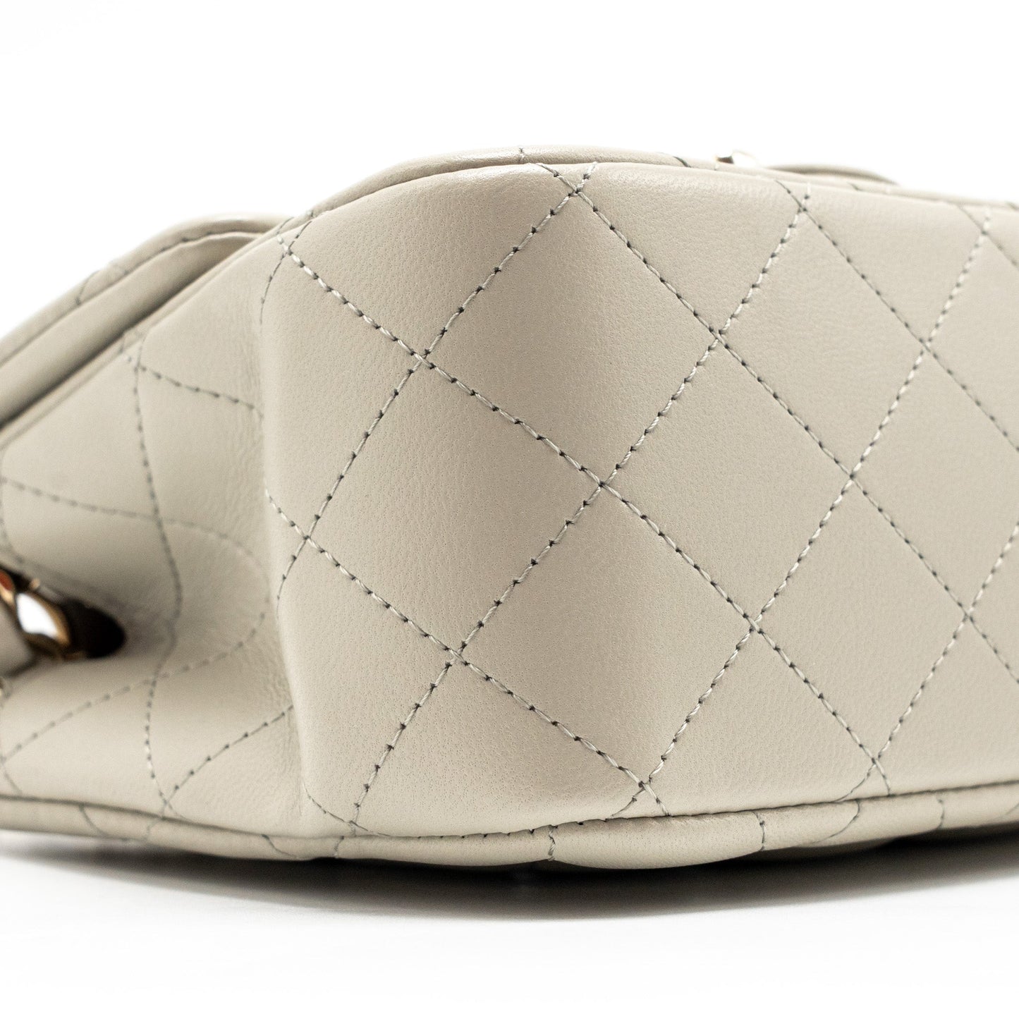 Chanel 22C Mini Square Flap Bag Lambskin Light Grey LGHW (Microchip)