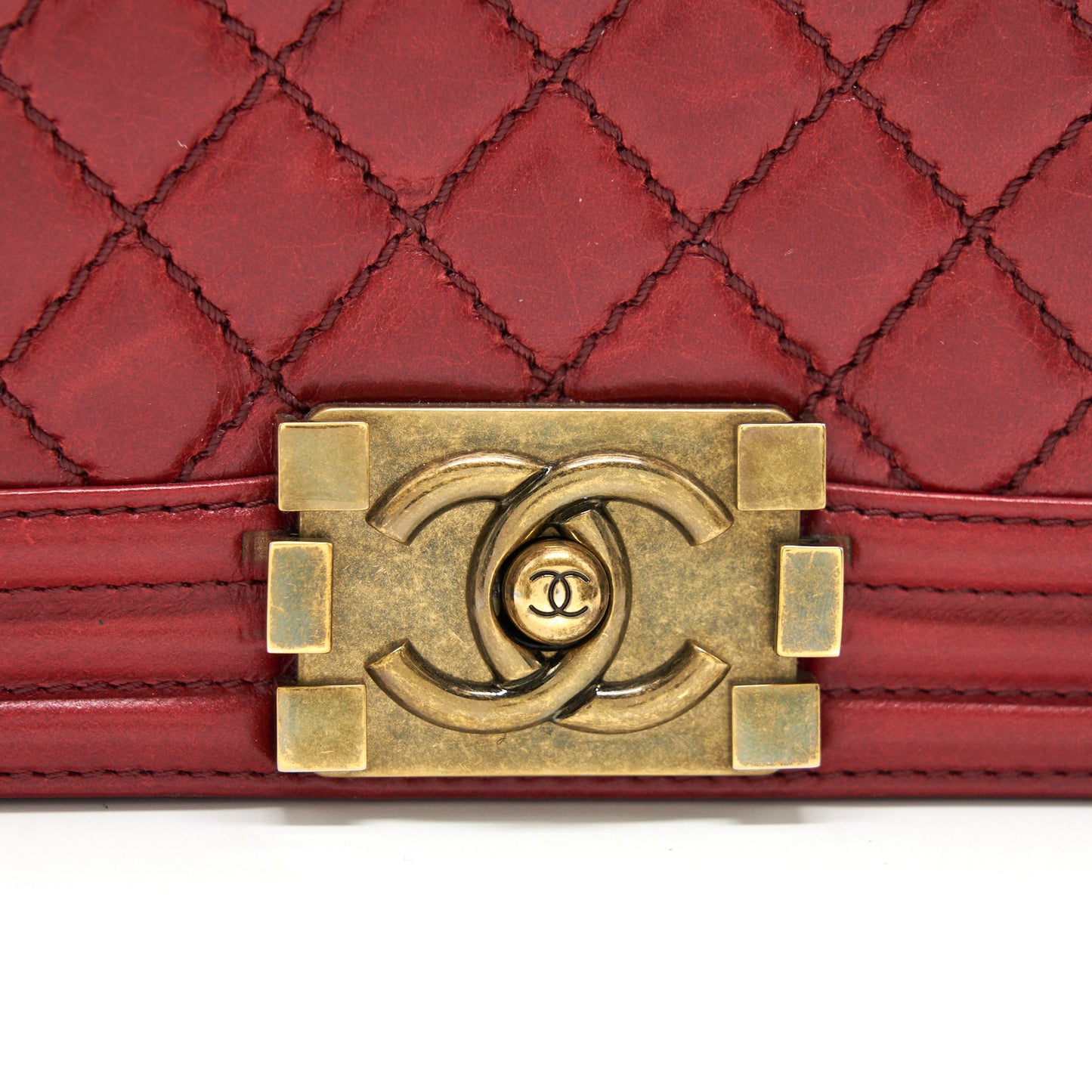 CHANEL GLAZED CALFSKIN SMALL LE BOY BAG IN RED GHW
