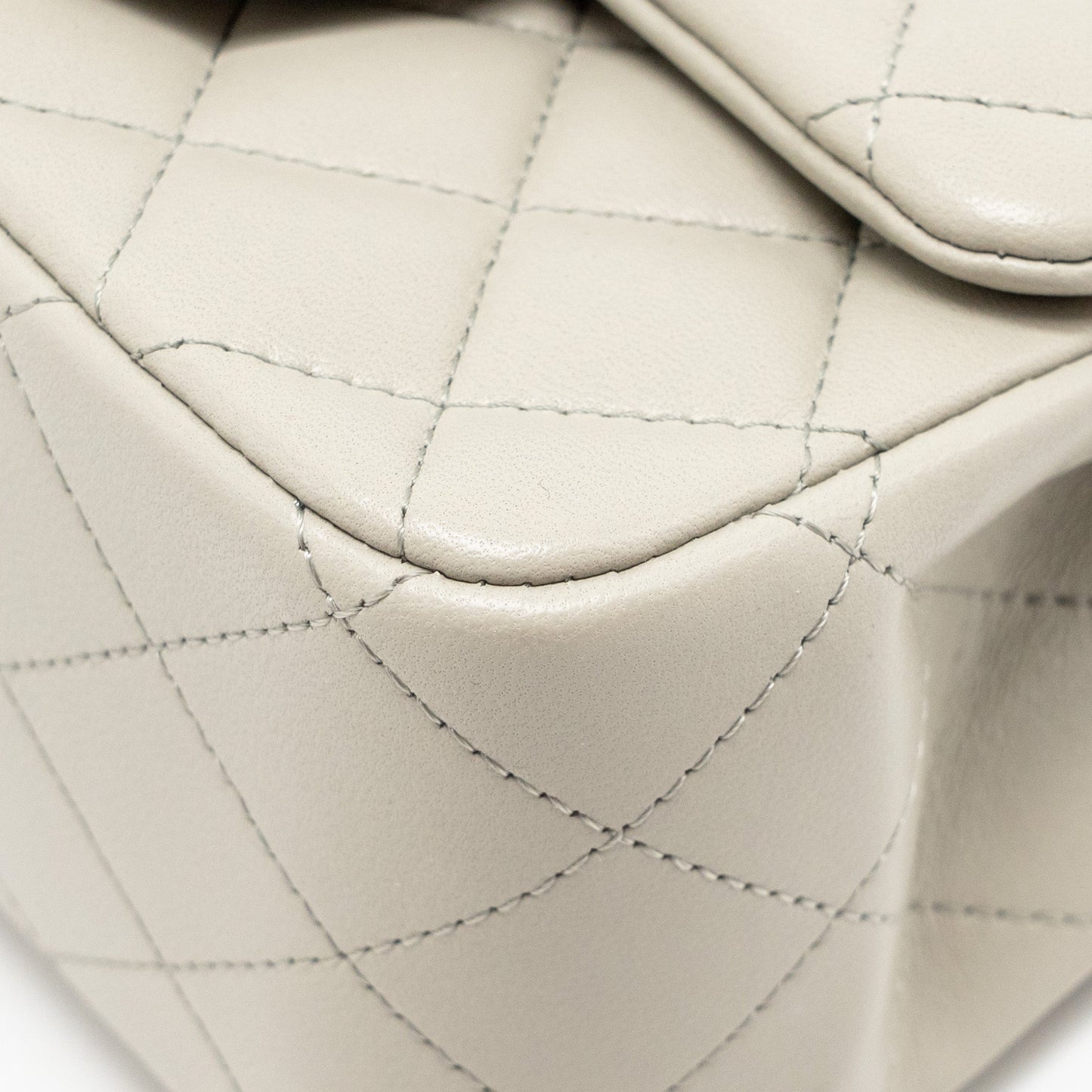 Chanel 22C Mini Square Flap Bag Lambskin Light Grey LGHW (Microchip)