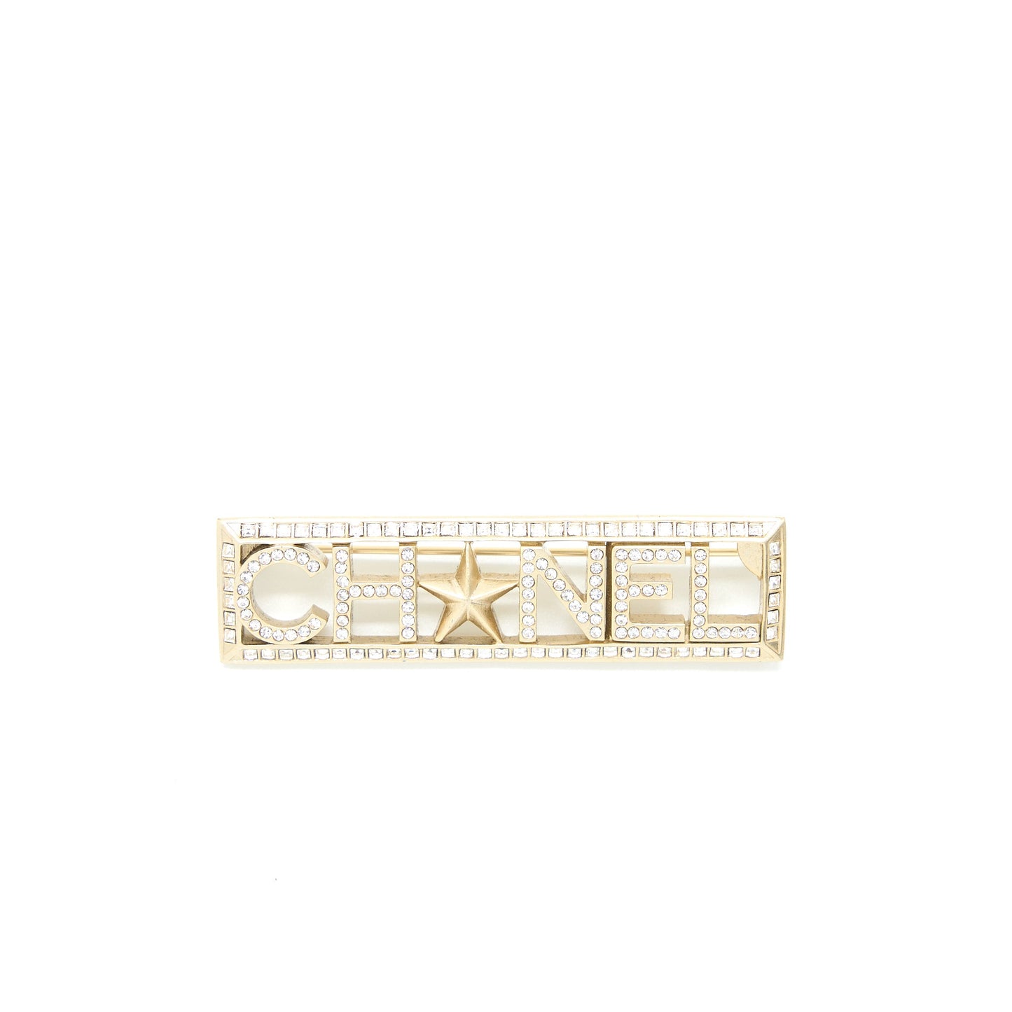Chanel Letter/Star Brooch Crystal Light Gold Tone