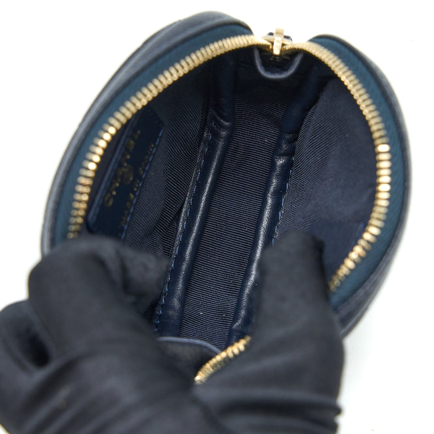 Chanel Mini Round Pouch Caviar Navy LGHW