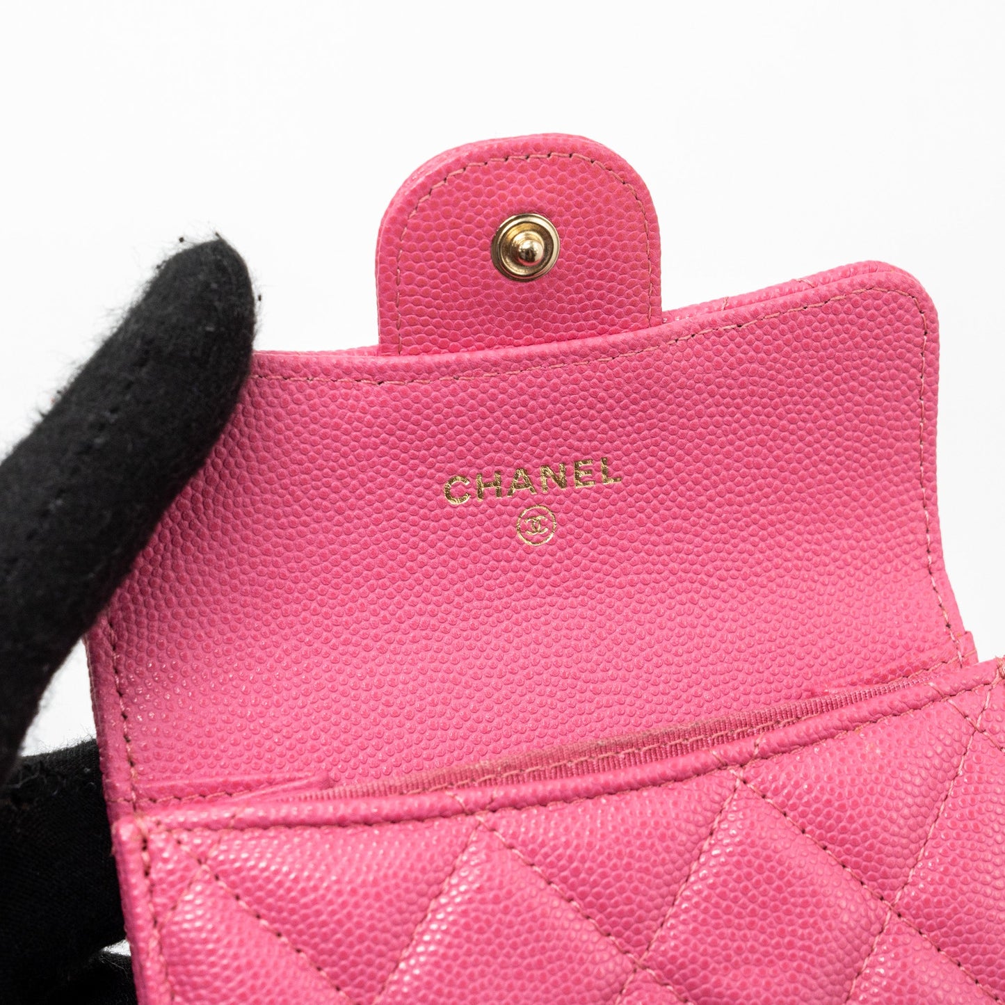 Chanel quilted small flap wallet caviar pink LGHW